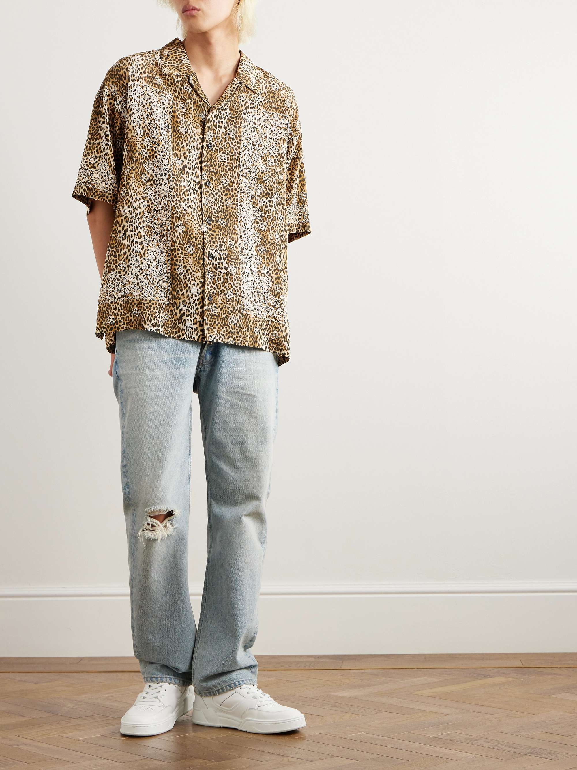 Camp-Collar Bandana and Leopard-Print Silk Shirt view