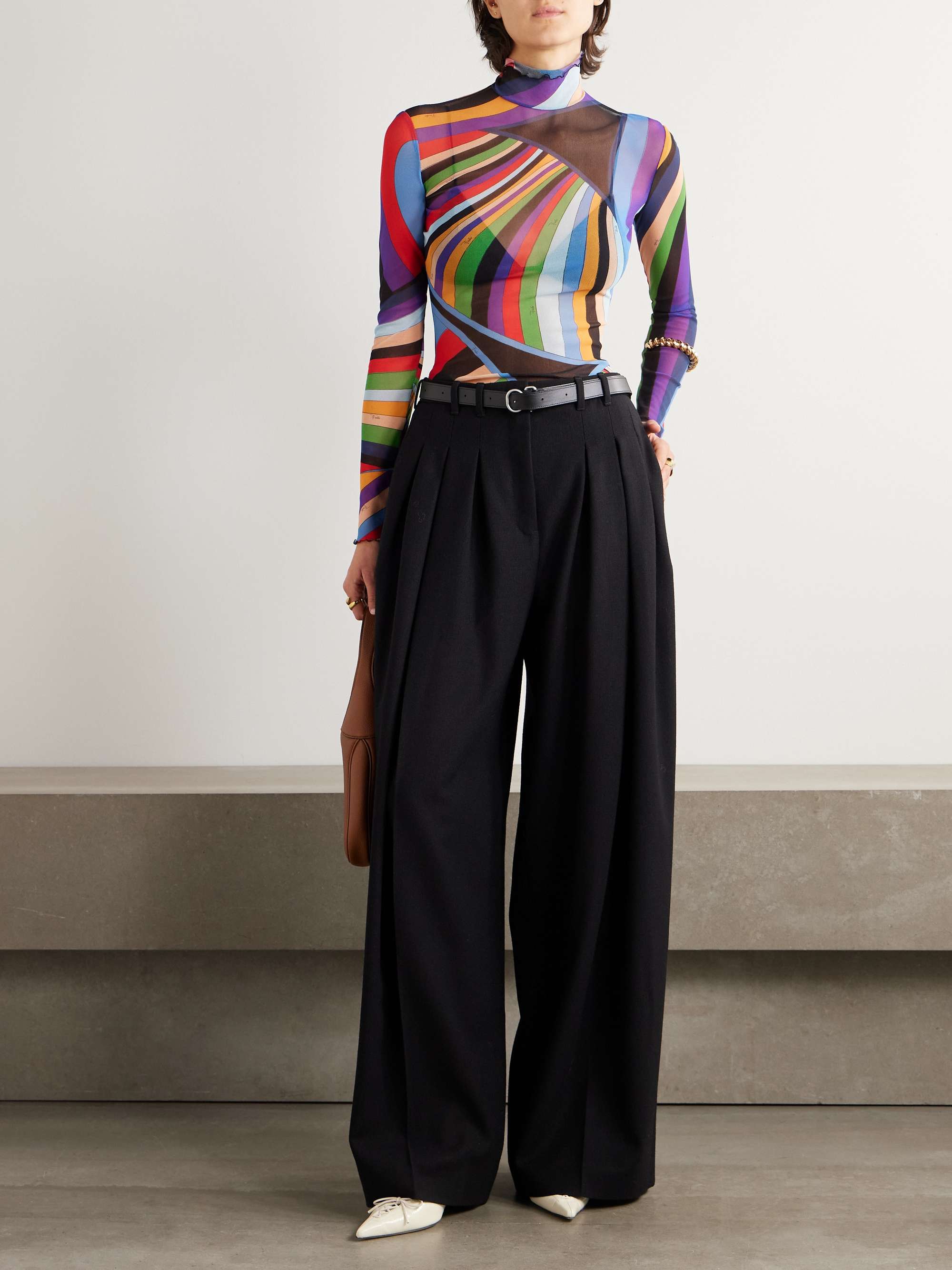 Iride printed stretch-tulle turtleneck top view