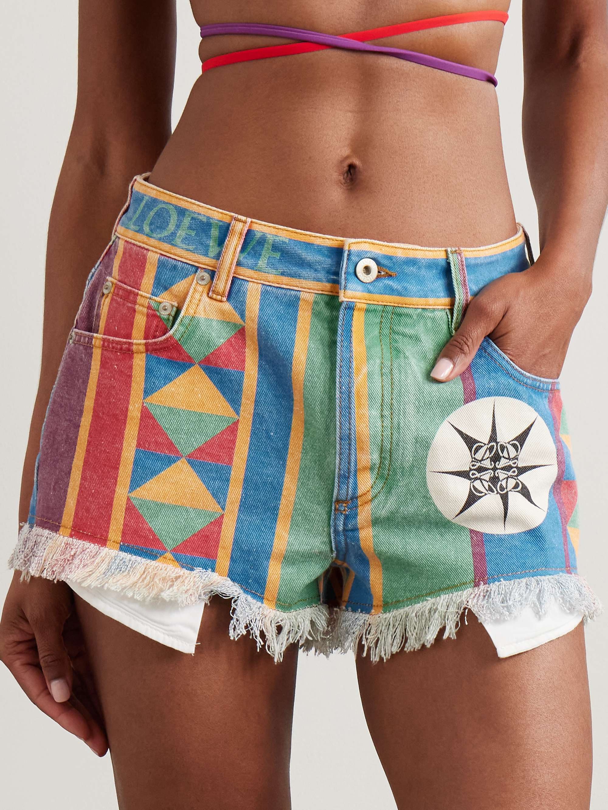 + Paula's Ibiza frayed printed denim shorts view