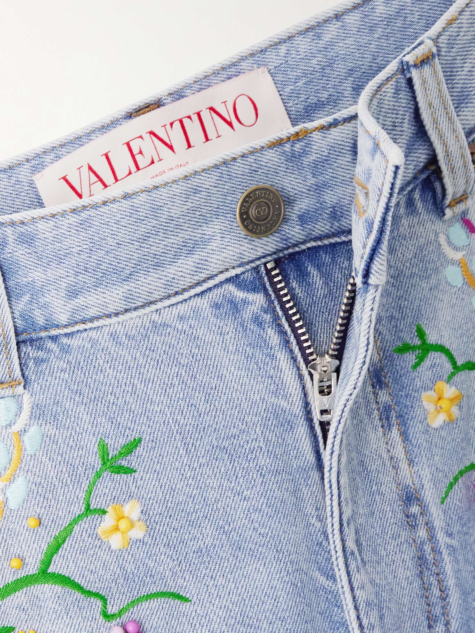Bead-embellished embroidered high-rise straight-leg jeans view