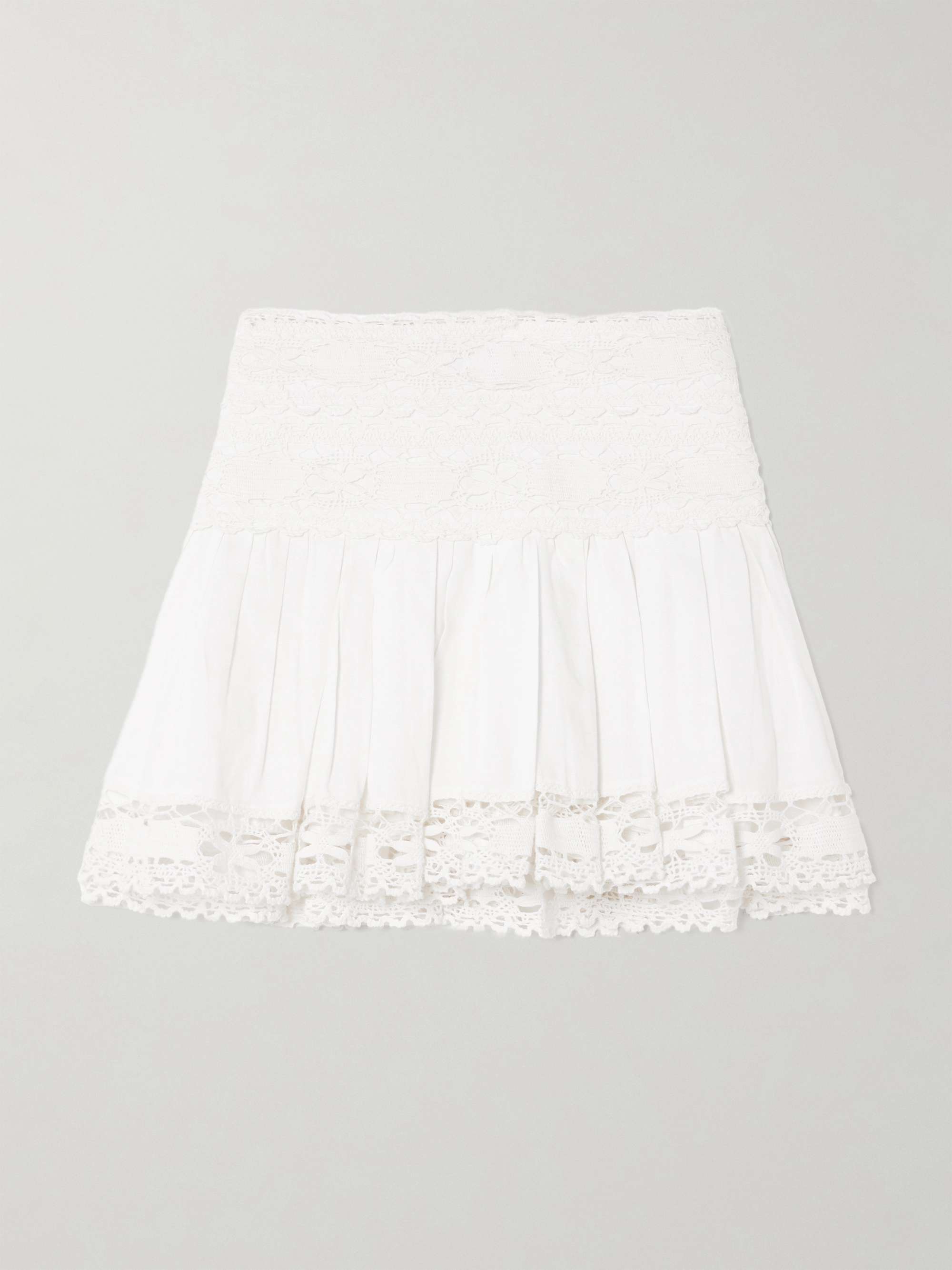 Violana pleated lace-trimmed linen and cotton-blend mini skirt view