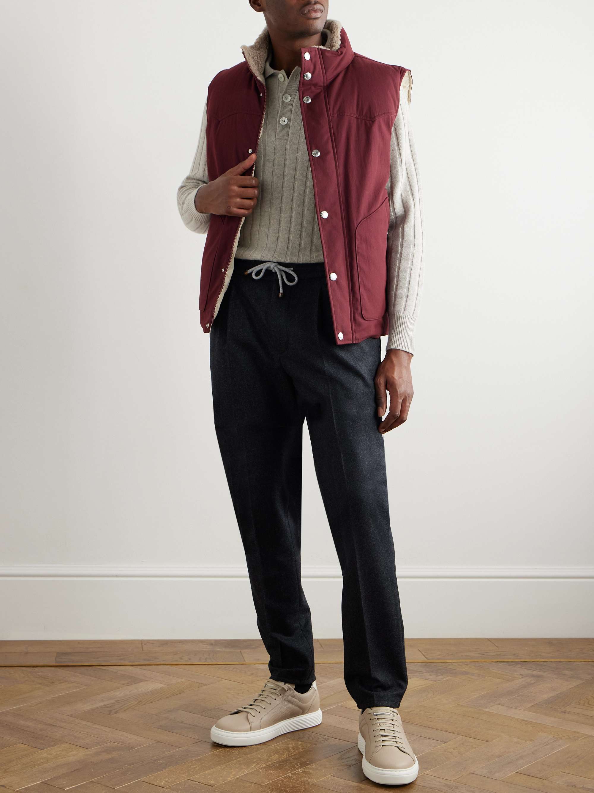 Straight-Leg Brushed Virgin Wool Drawstring Trousers view