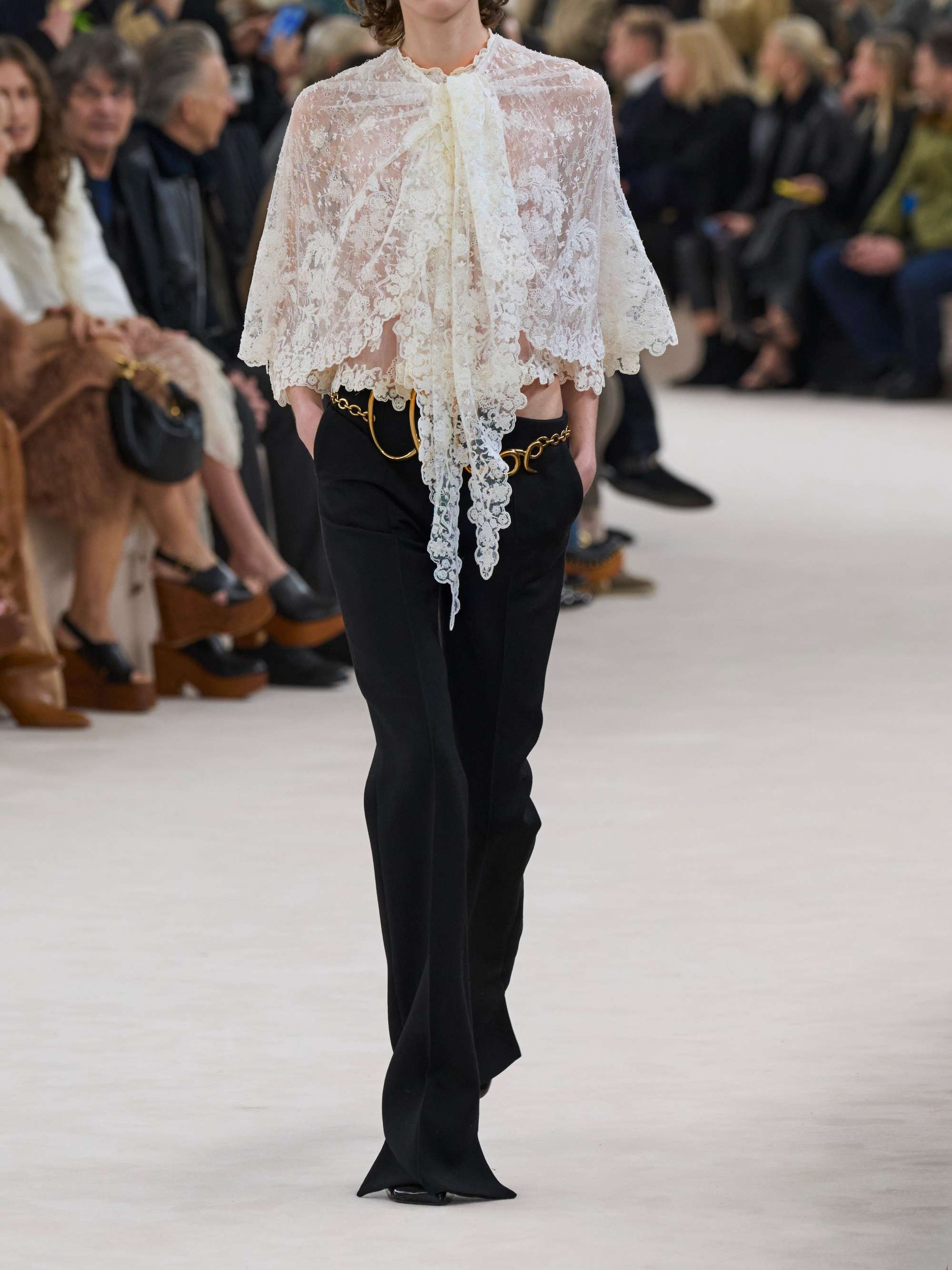 Cape-effect knotted lace blouse view