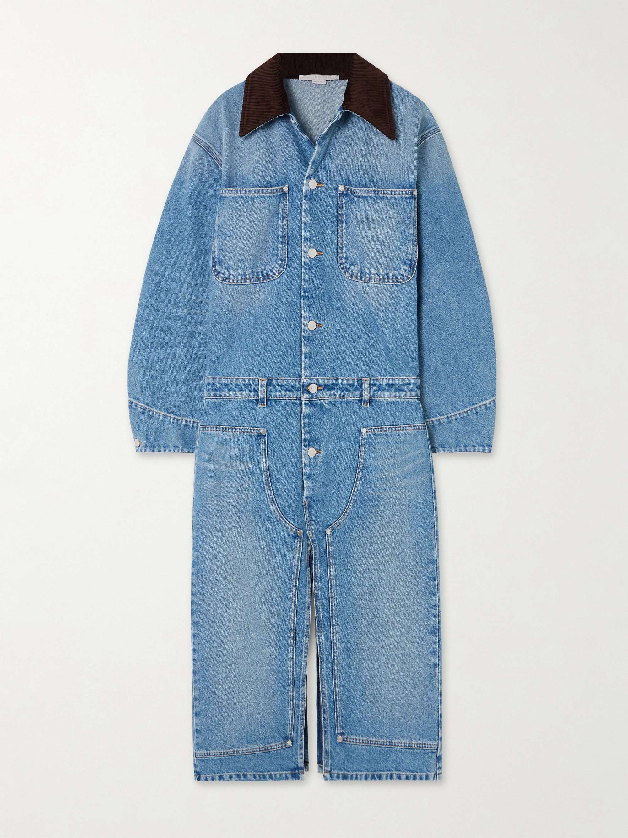 Corduroy-trimmed denim dress view