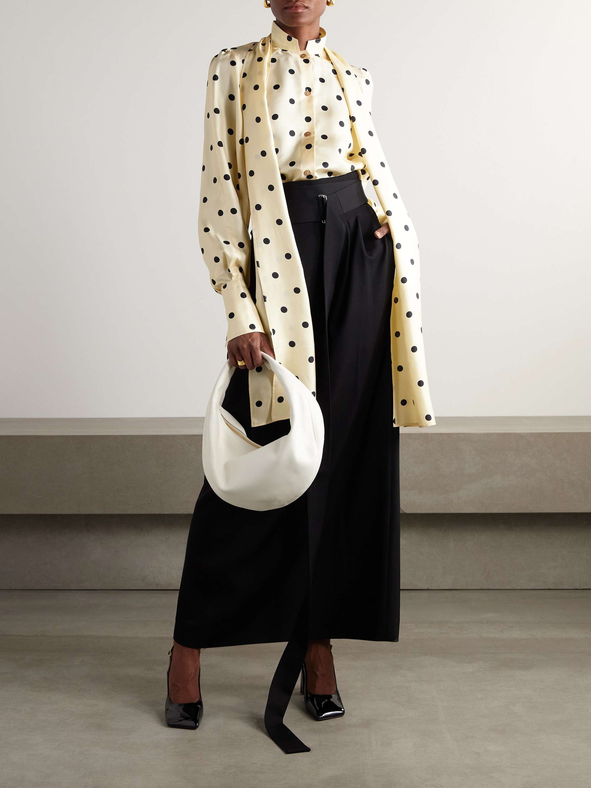 Pussy-bow polka-dot silk-twill blouse view