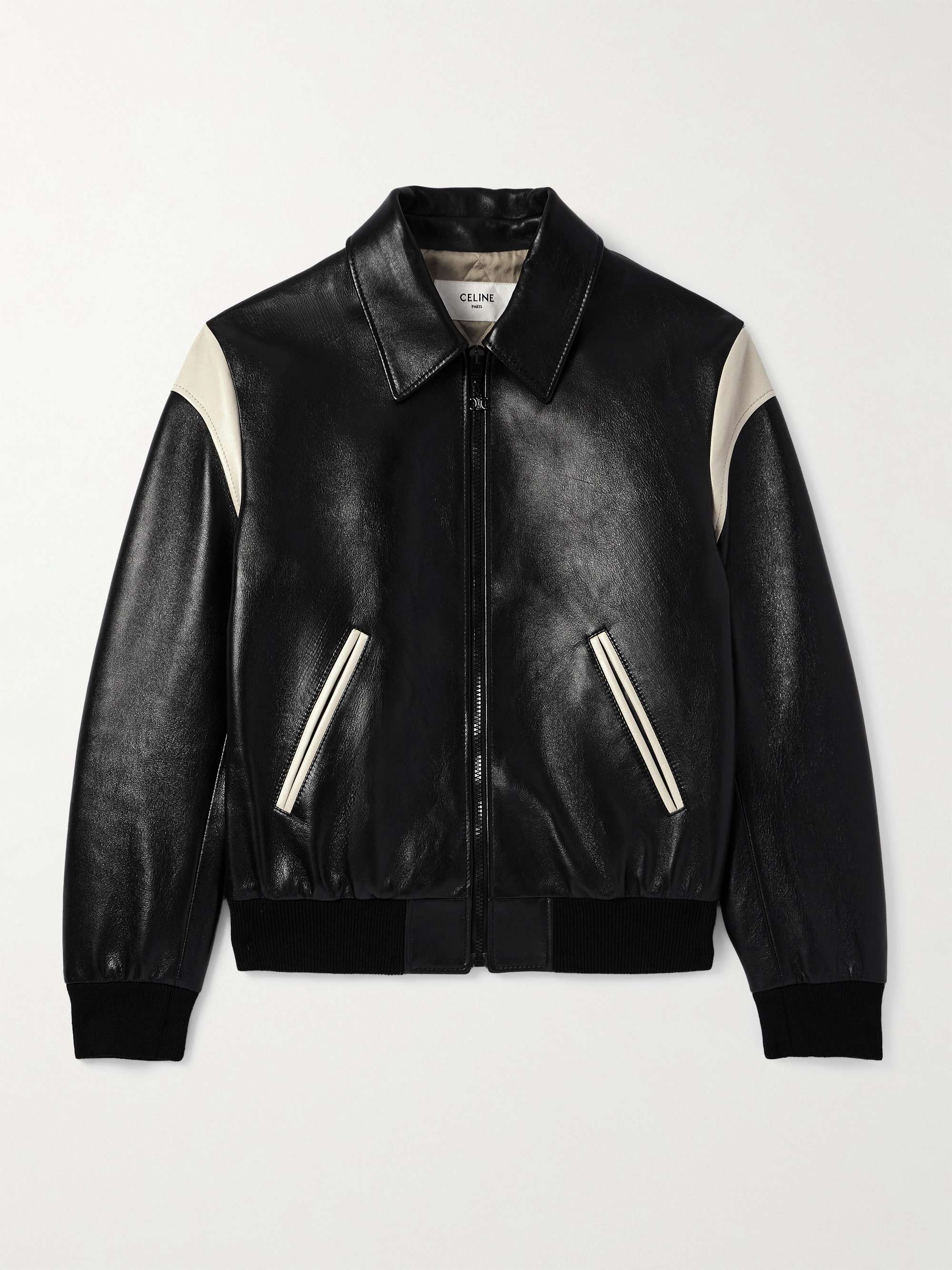 Teddy Slim-Fit Colour-Block Leather Varsity Jacket view