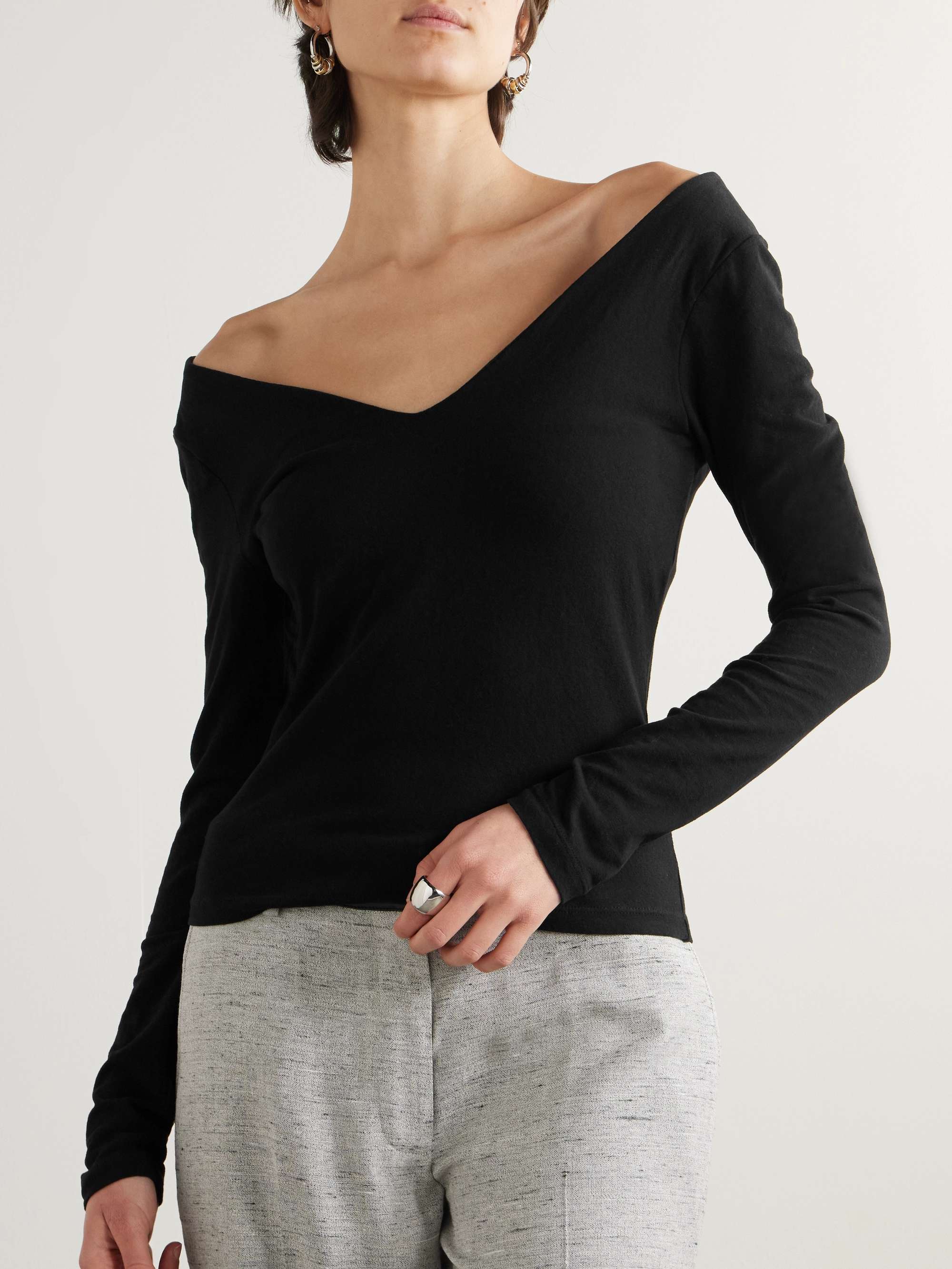 Lotus off-the-shoulder cotton-blend jersey top view