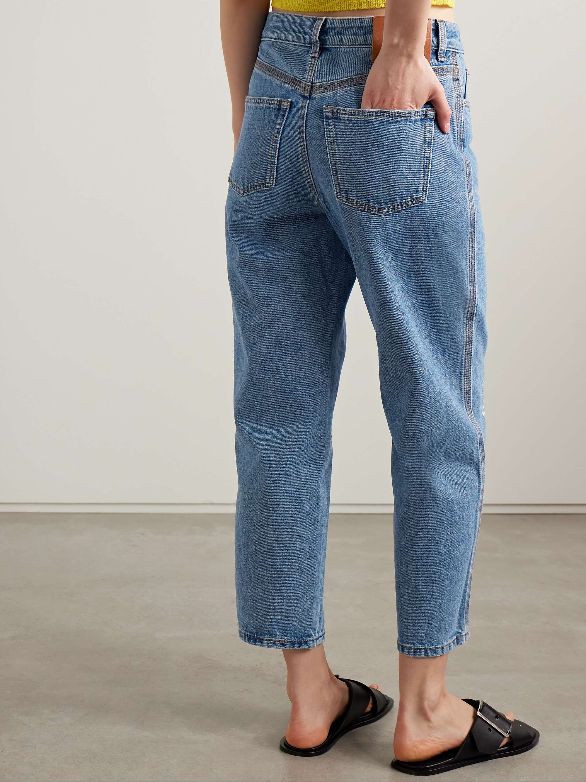 Appliquéd cropped high-rise straight-leg jeans view