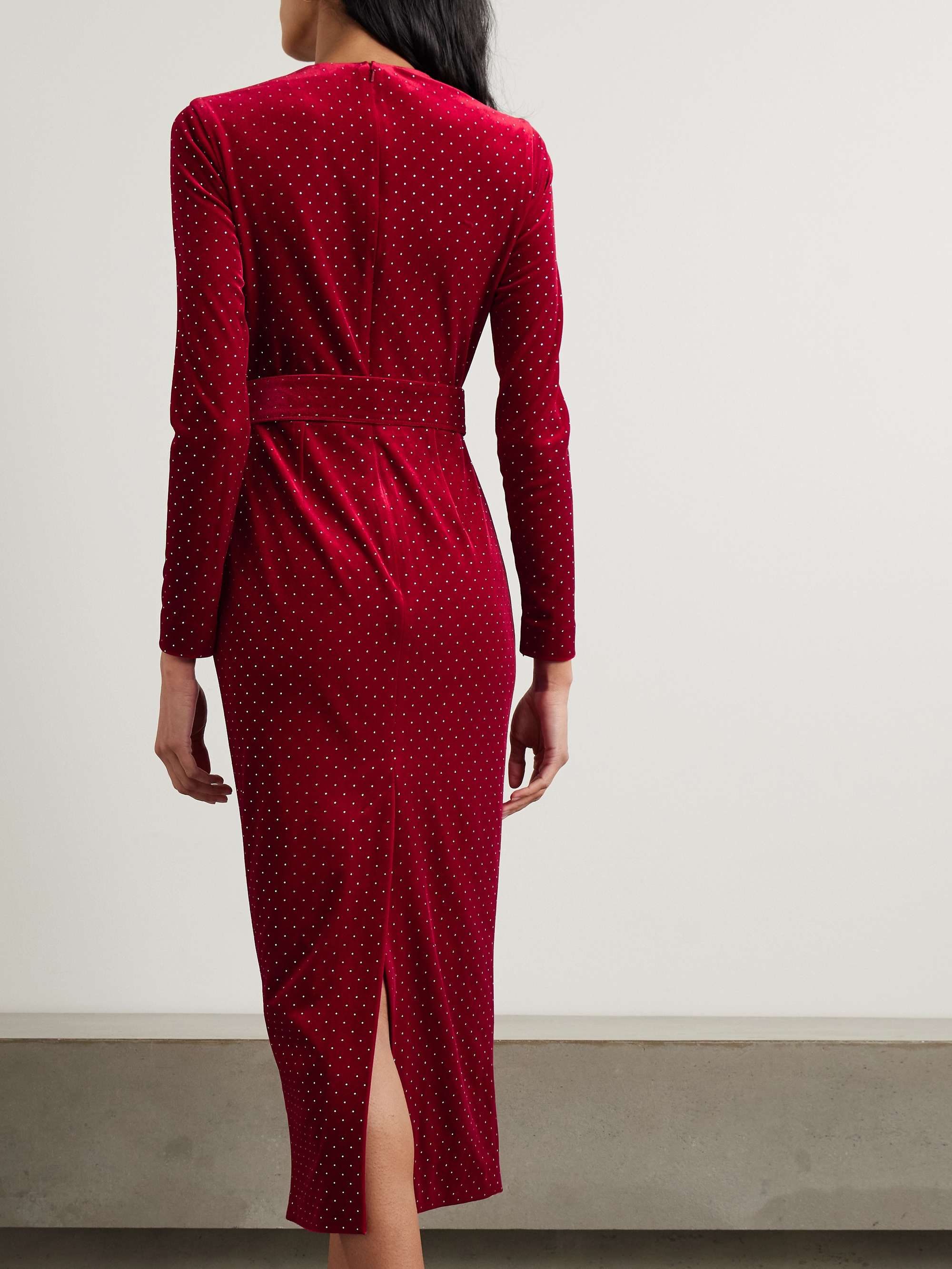 Kiara belted crystal-embellished stretch-velvet midi dress view