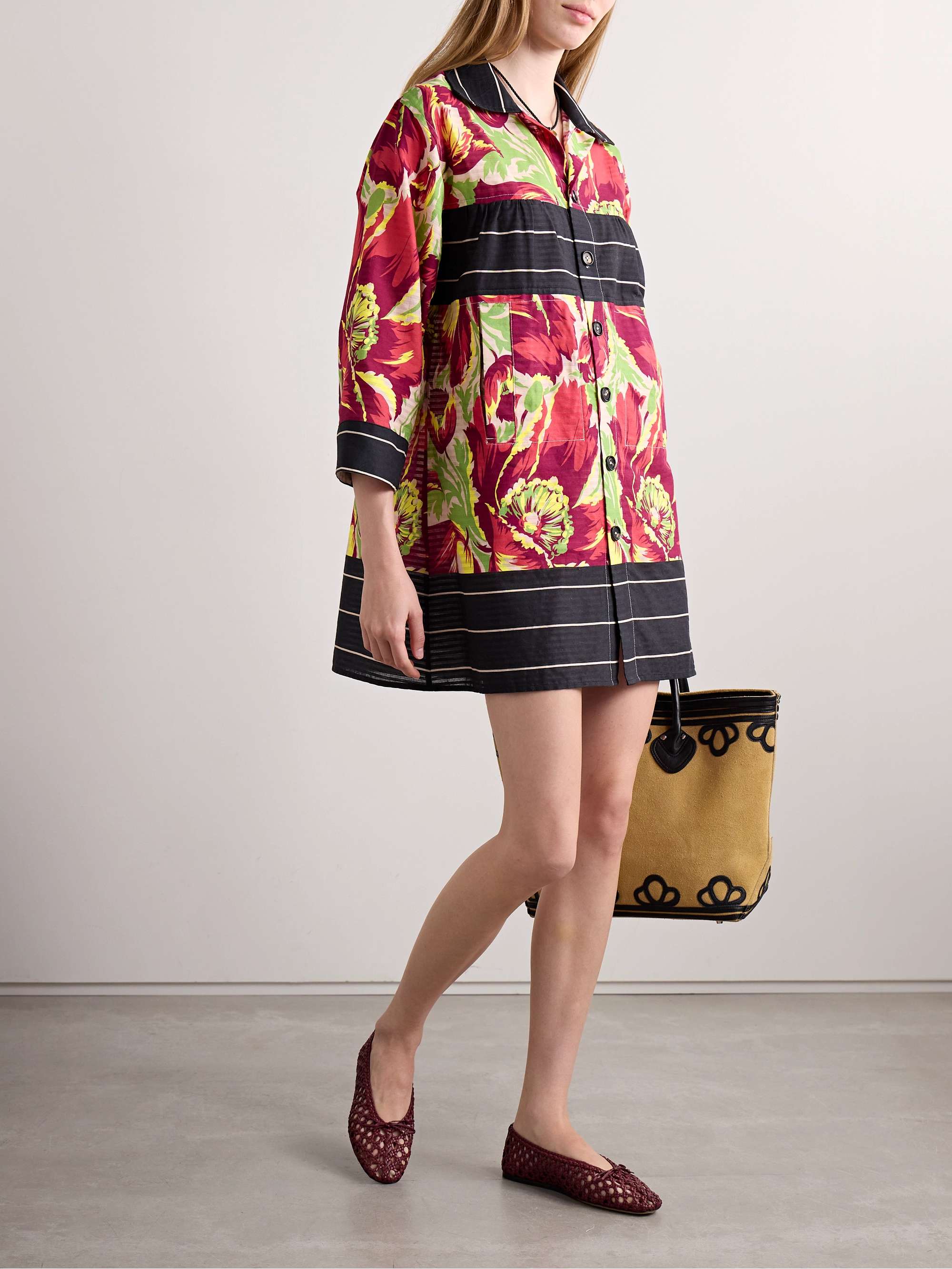 Printed cotton-jacquard mini shirt dress view