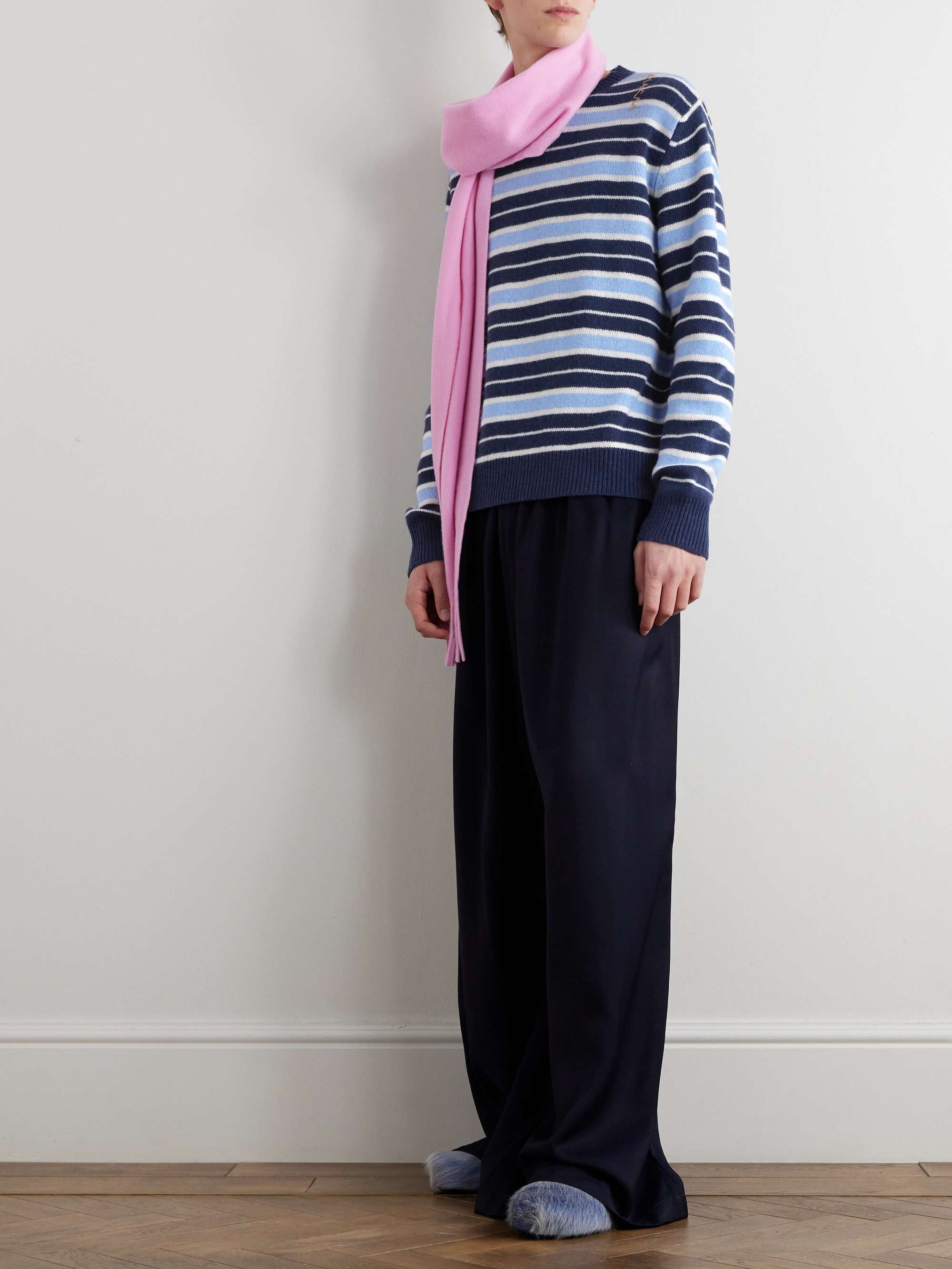Logo-Embroidered Striped Wool and Cashmere-Blend Sweater view