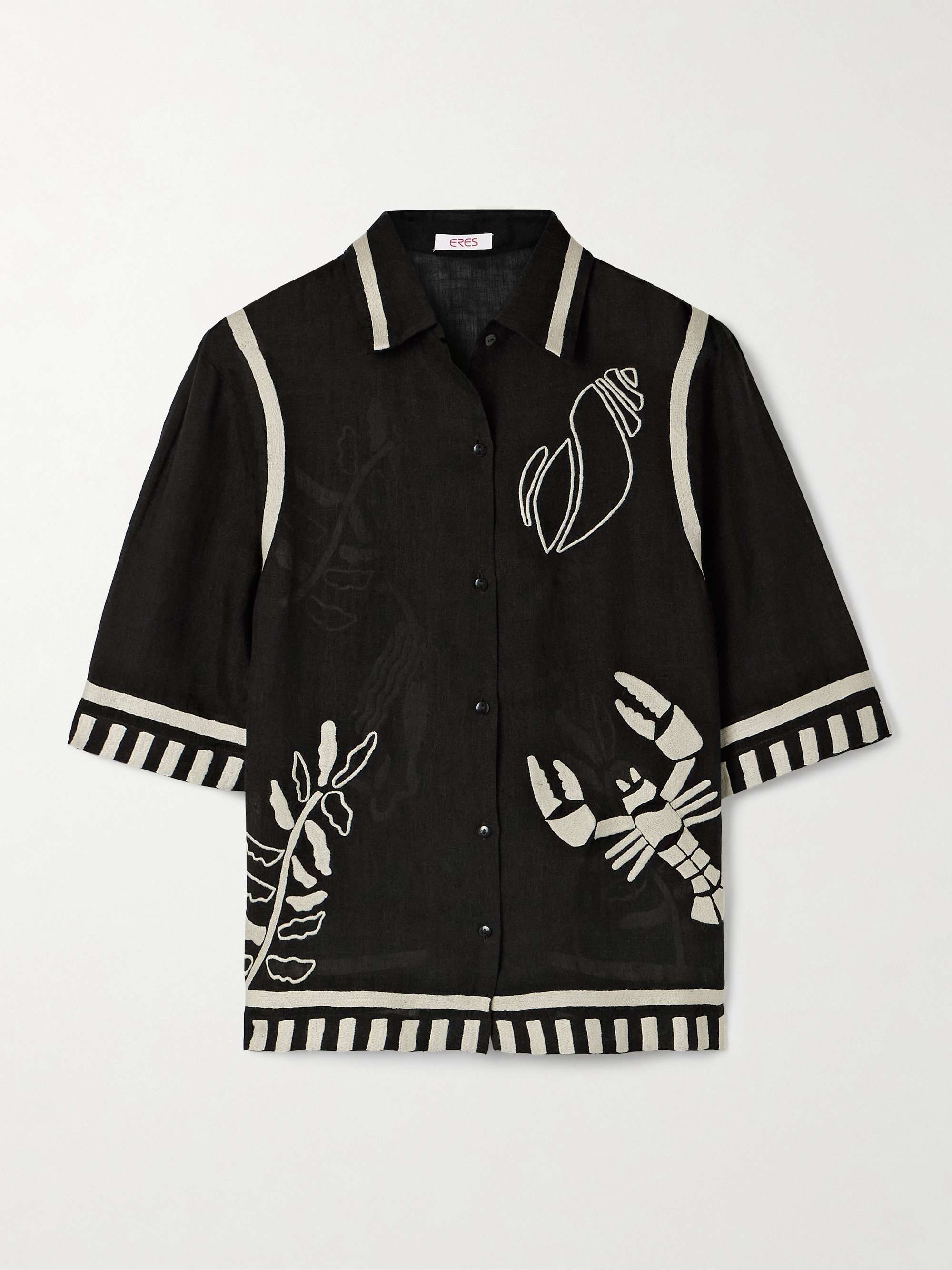 Mermaid Crab embroidered linen shirt view