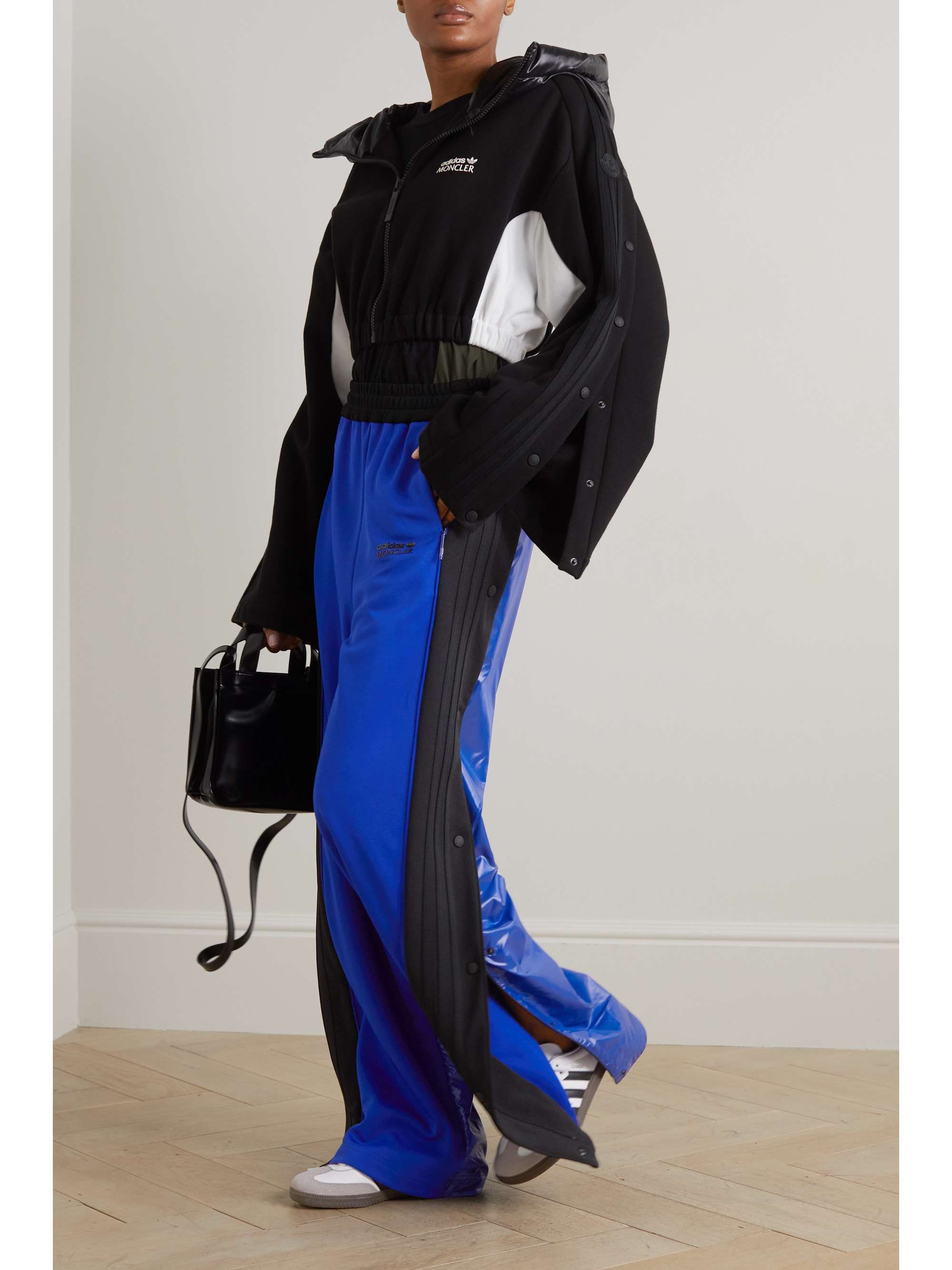 + adidas Originals shell-trimmed two-tone jersey wide-leg track pants view
