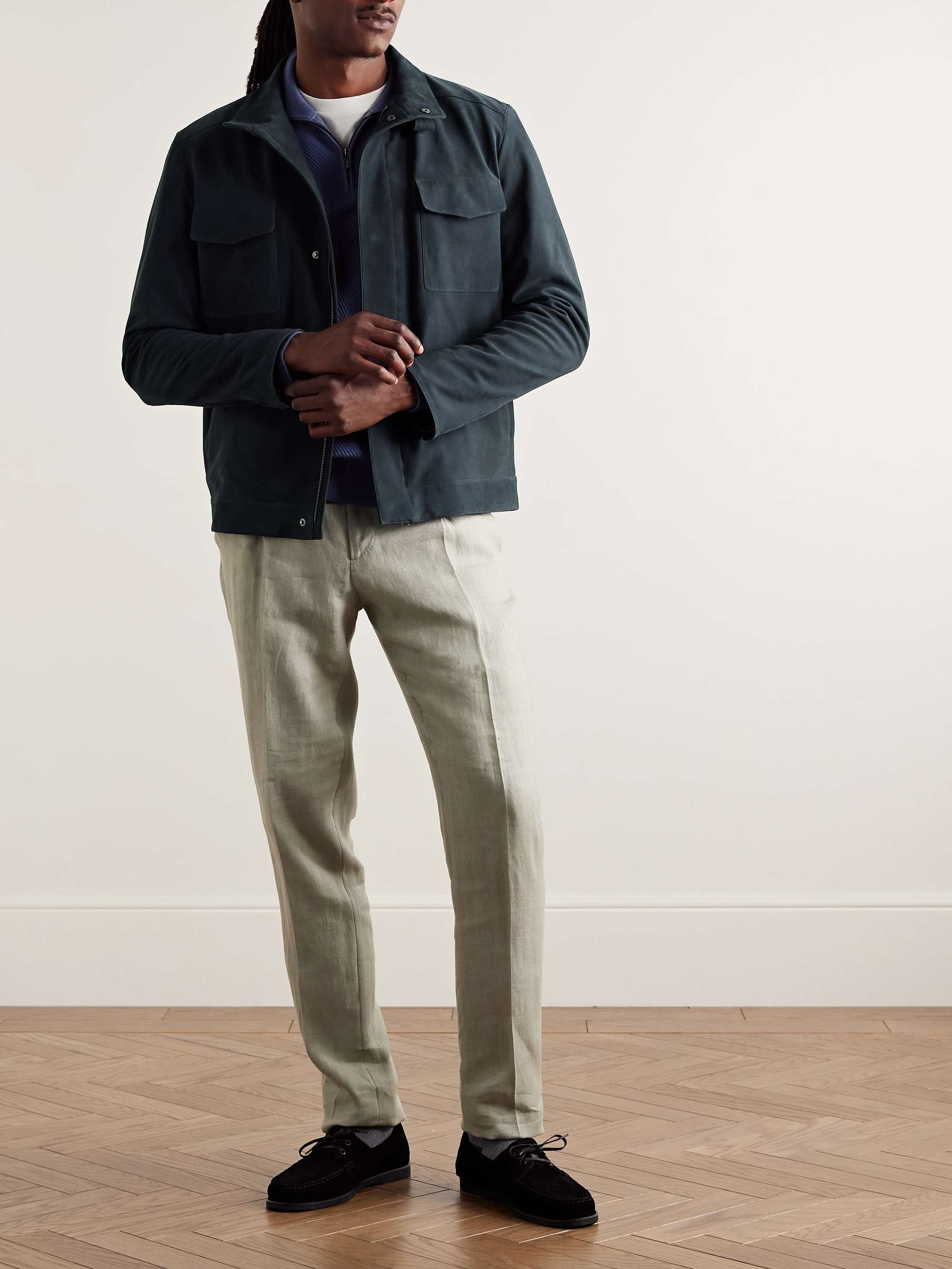 Traveller Biker Cashmere-Lined Nubuck Jacket view