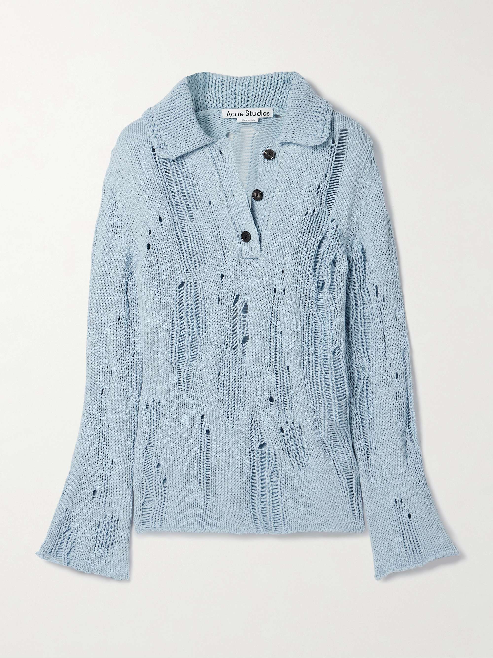 Distressed organic cotton and wool-blend sweater view