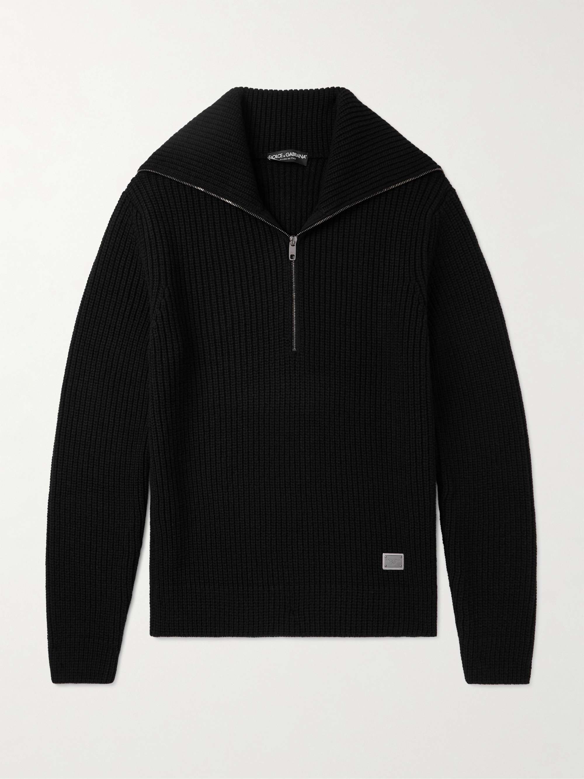 Logo-Appliquéd Ribbed Wool Half-Zip Sweater view