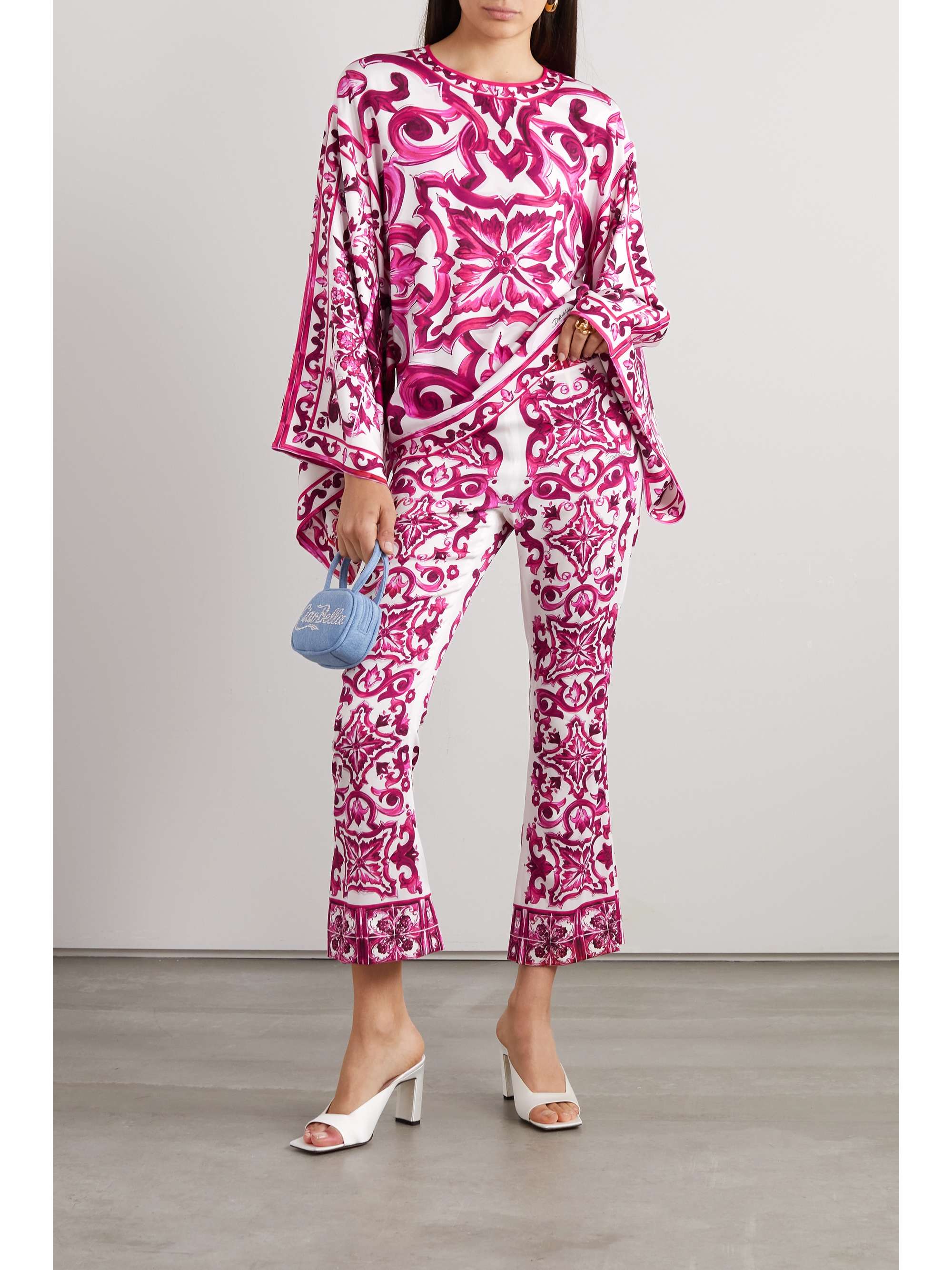 Maiolica cropped printed silk-blend flared pants view