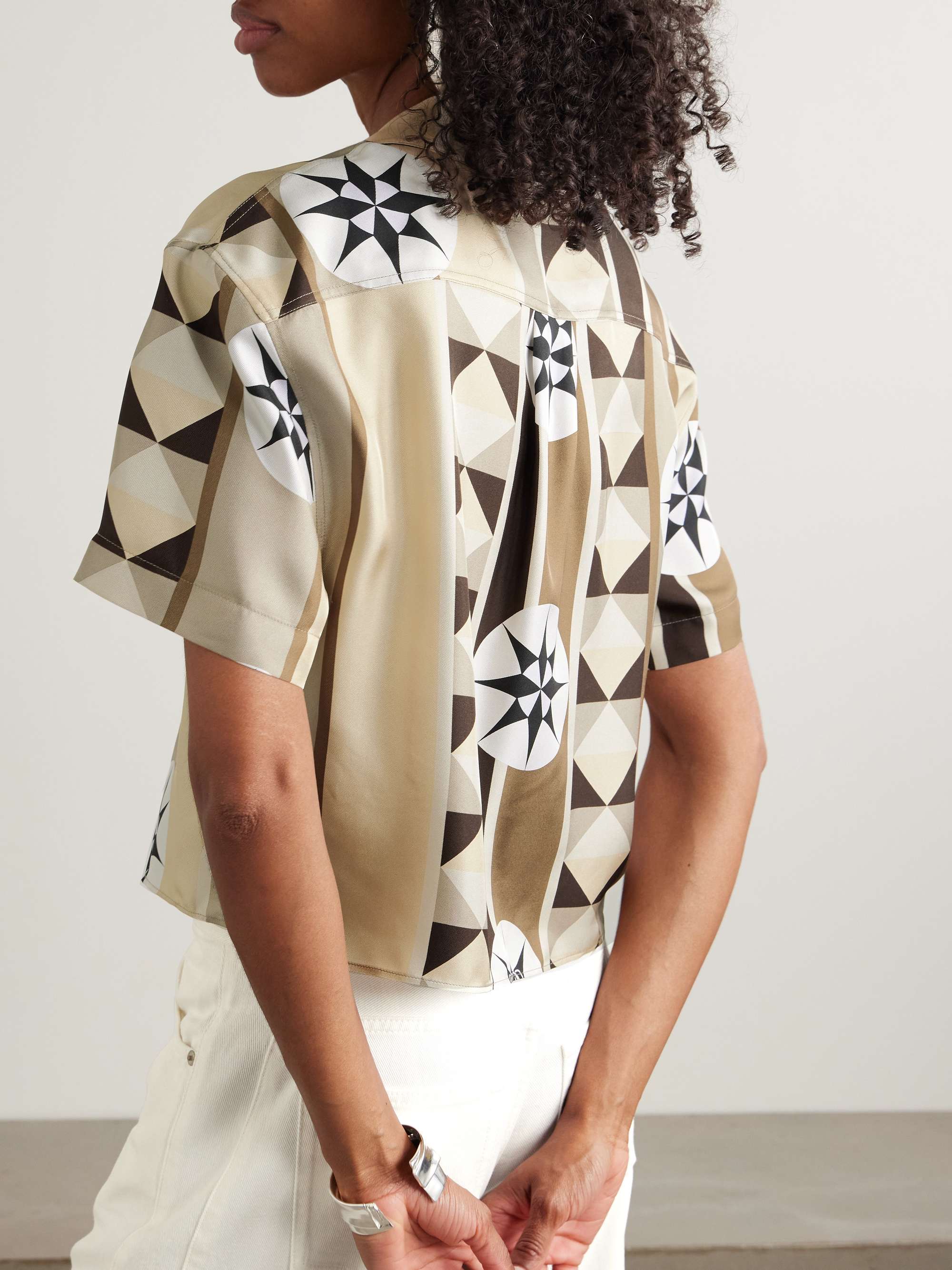 + Paula's Ibiza cropped printed silk-twill shirt view