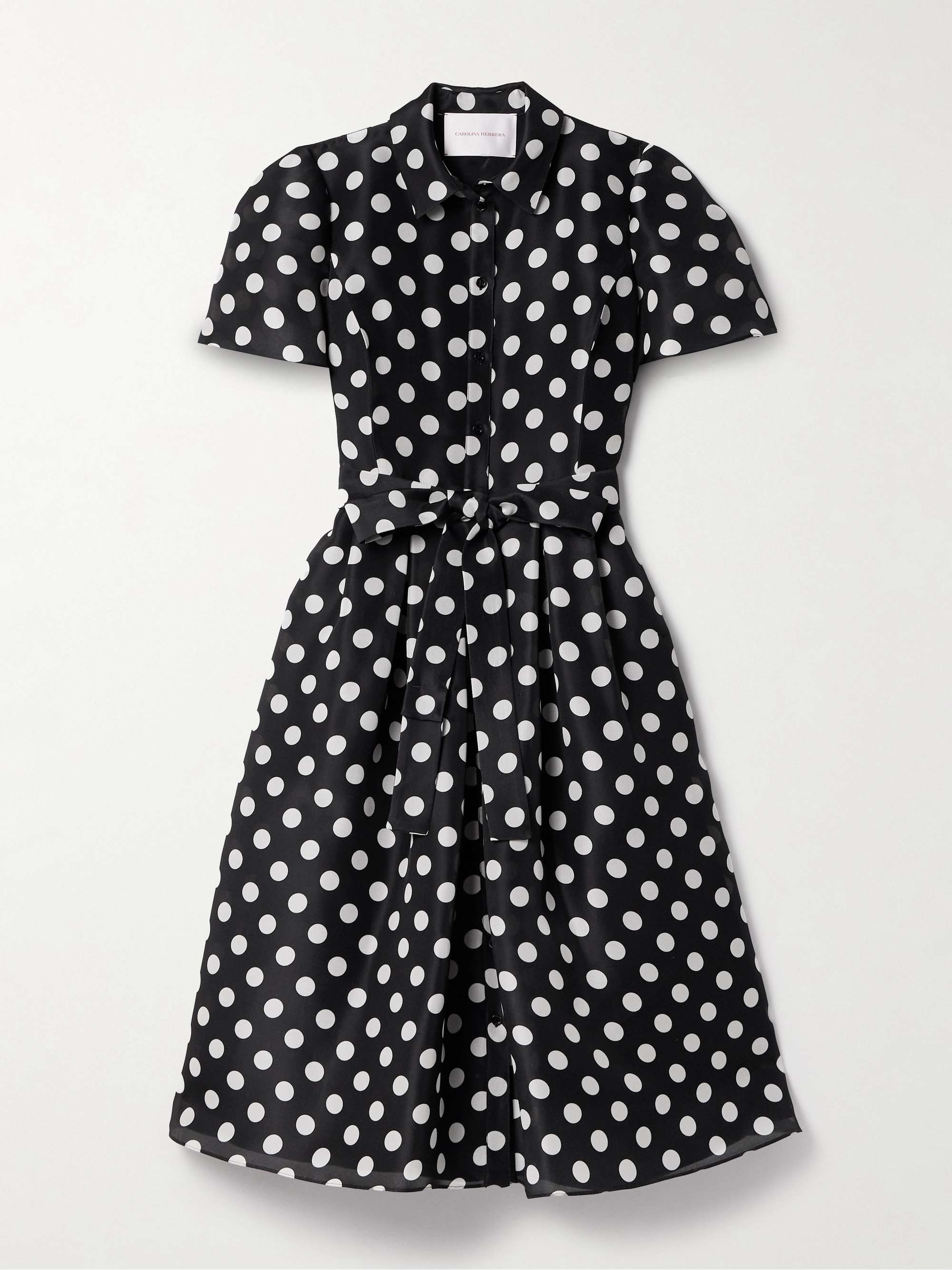 Belted pleated polka-dot silk-gazar midi shirt dress view