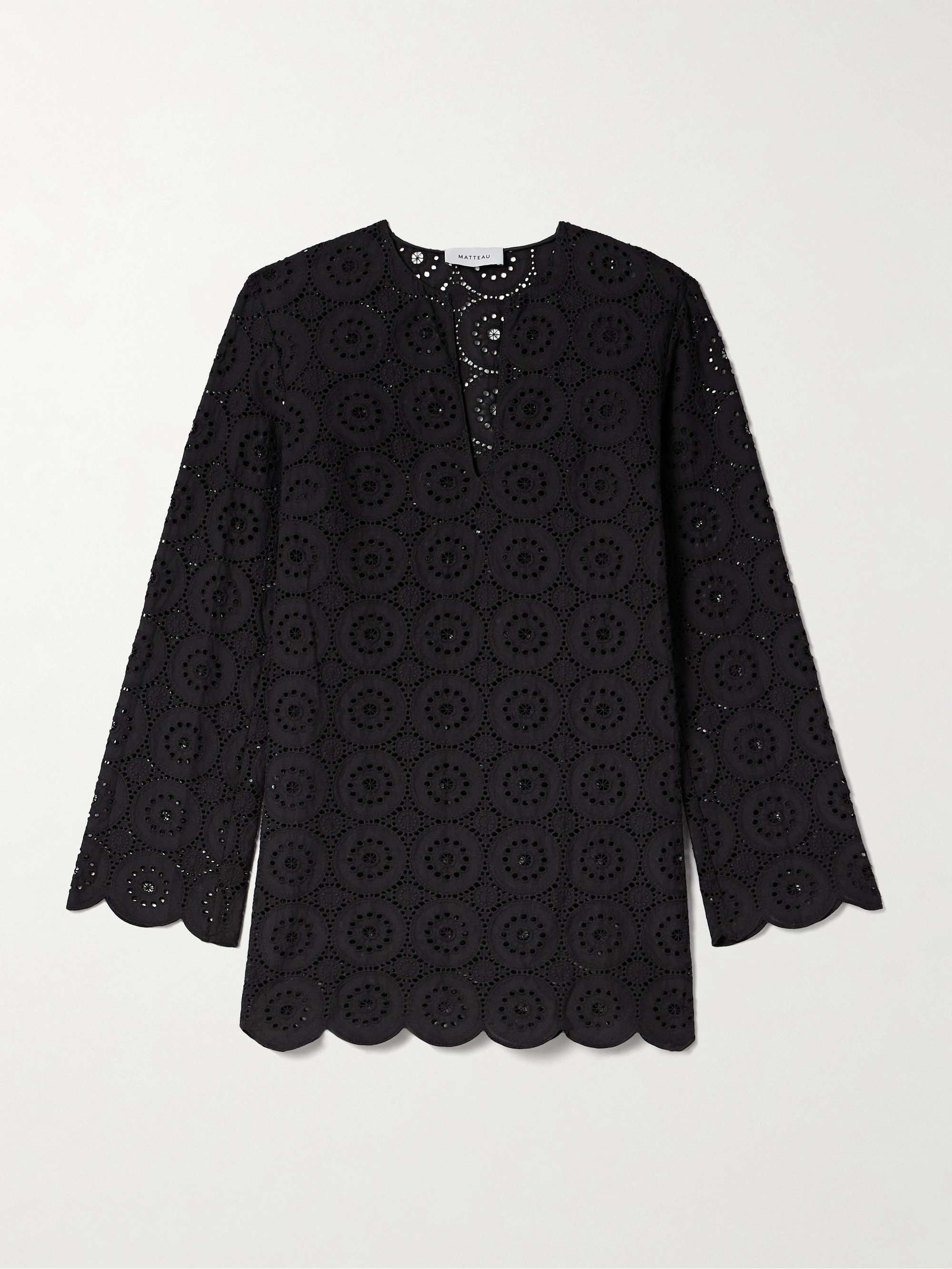Scalloped broderie anglaise cotton-voile mini dress view