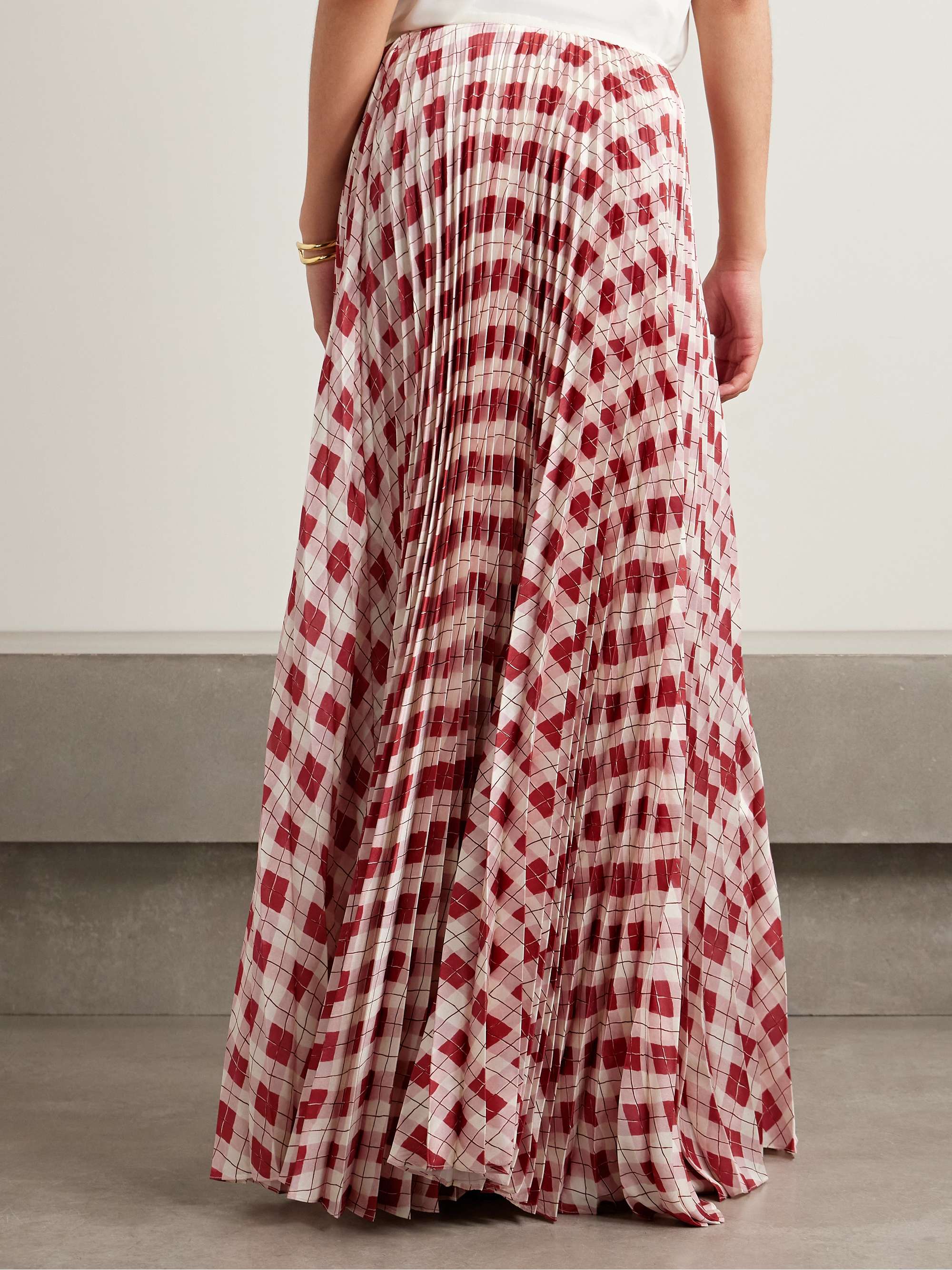 Kate pleated checked satin-twill maxi skirt view