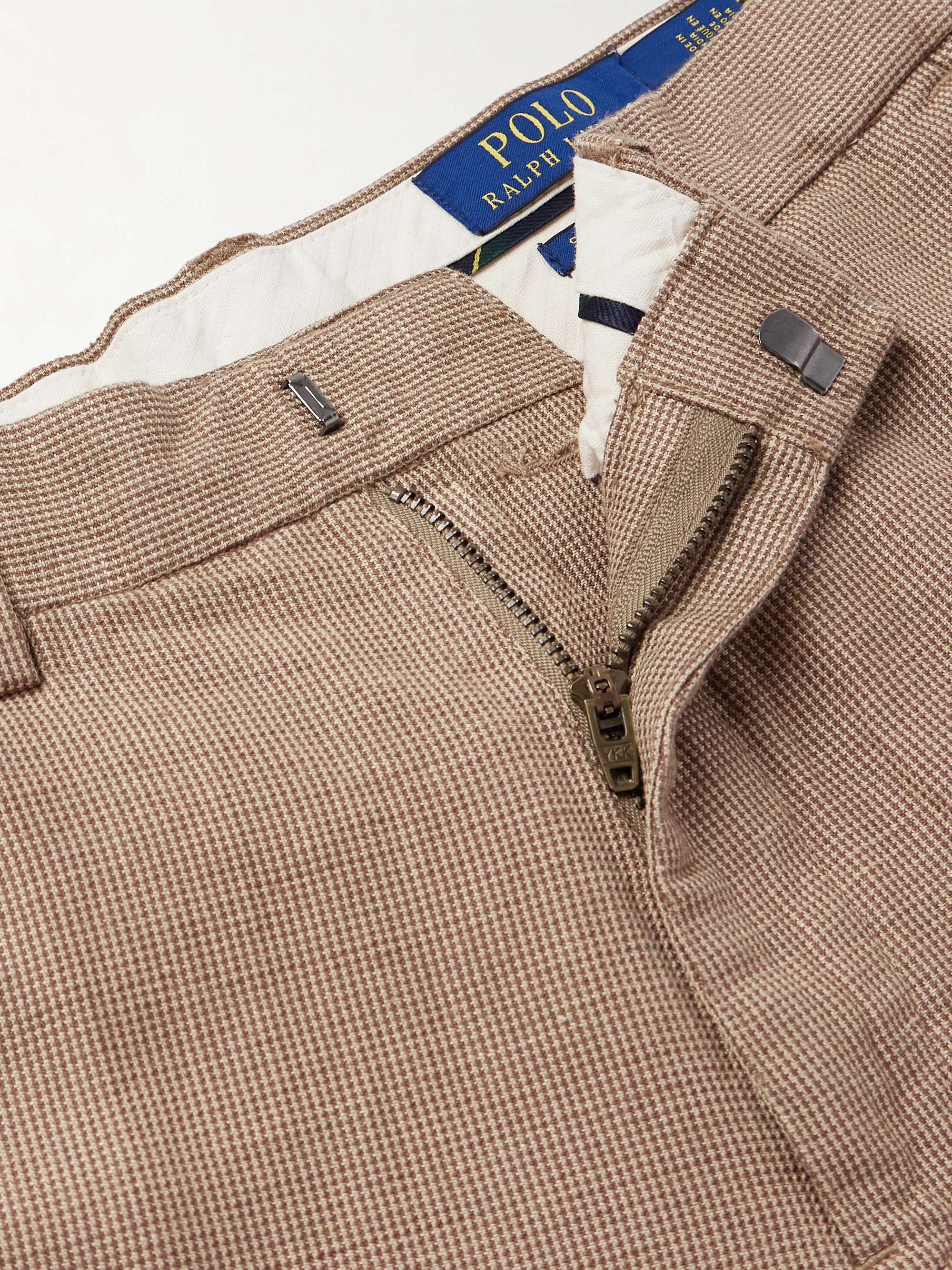 Slim-Fit Straight-Leg Puppytooth Linen and Cotton-Blend Trousers view