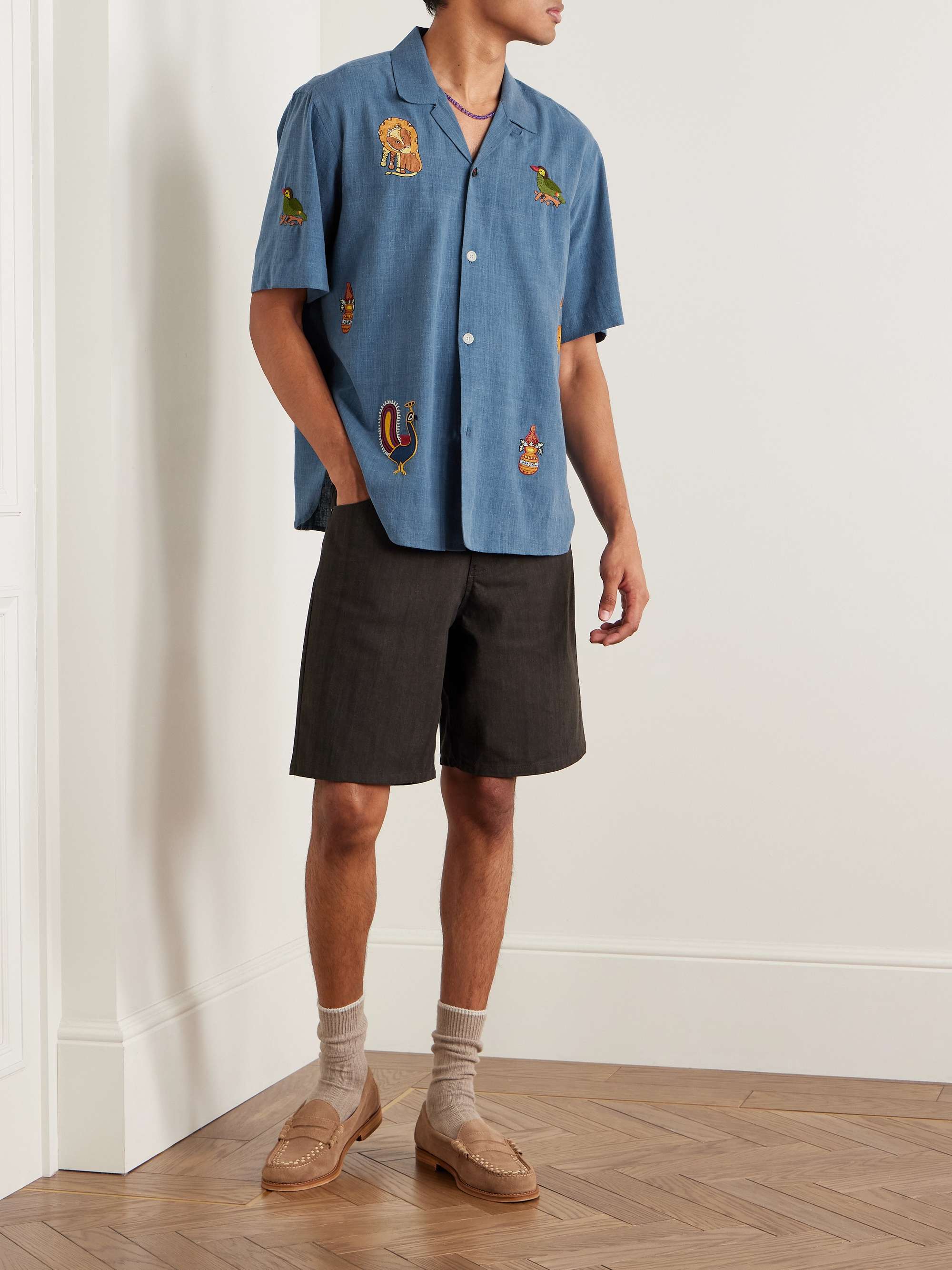 Ronen Convertible-Collar Embroidered Cotton-Khadi Shirt view