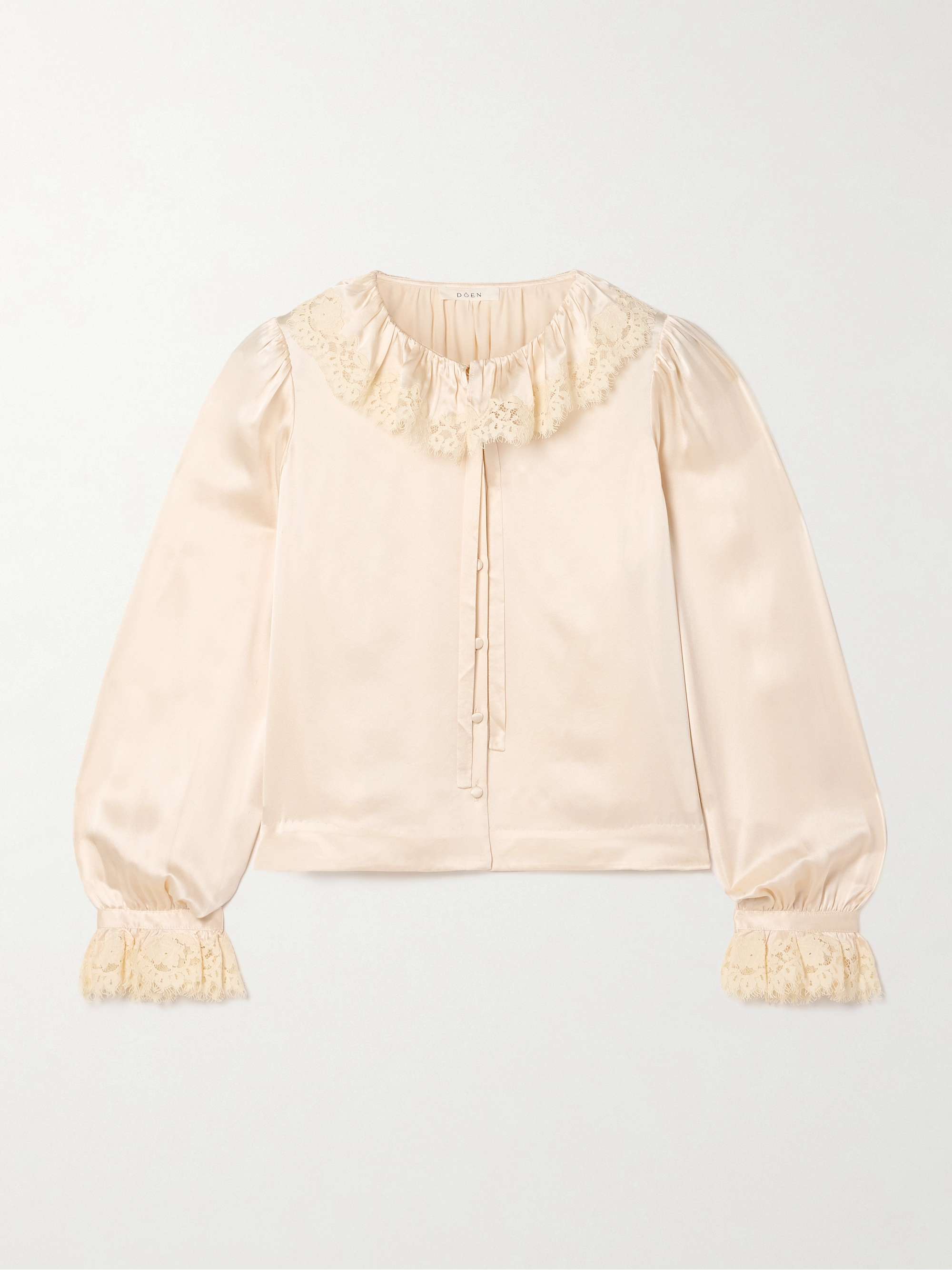 Ingrid corded lace-trimmed ruffled silk-satin blouse view