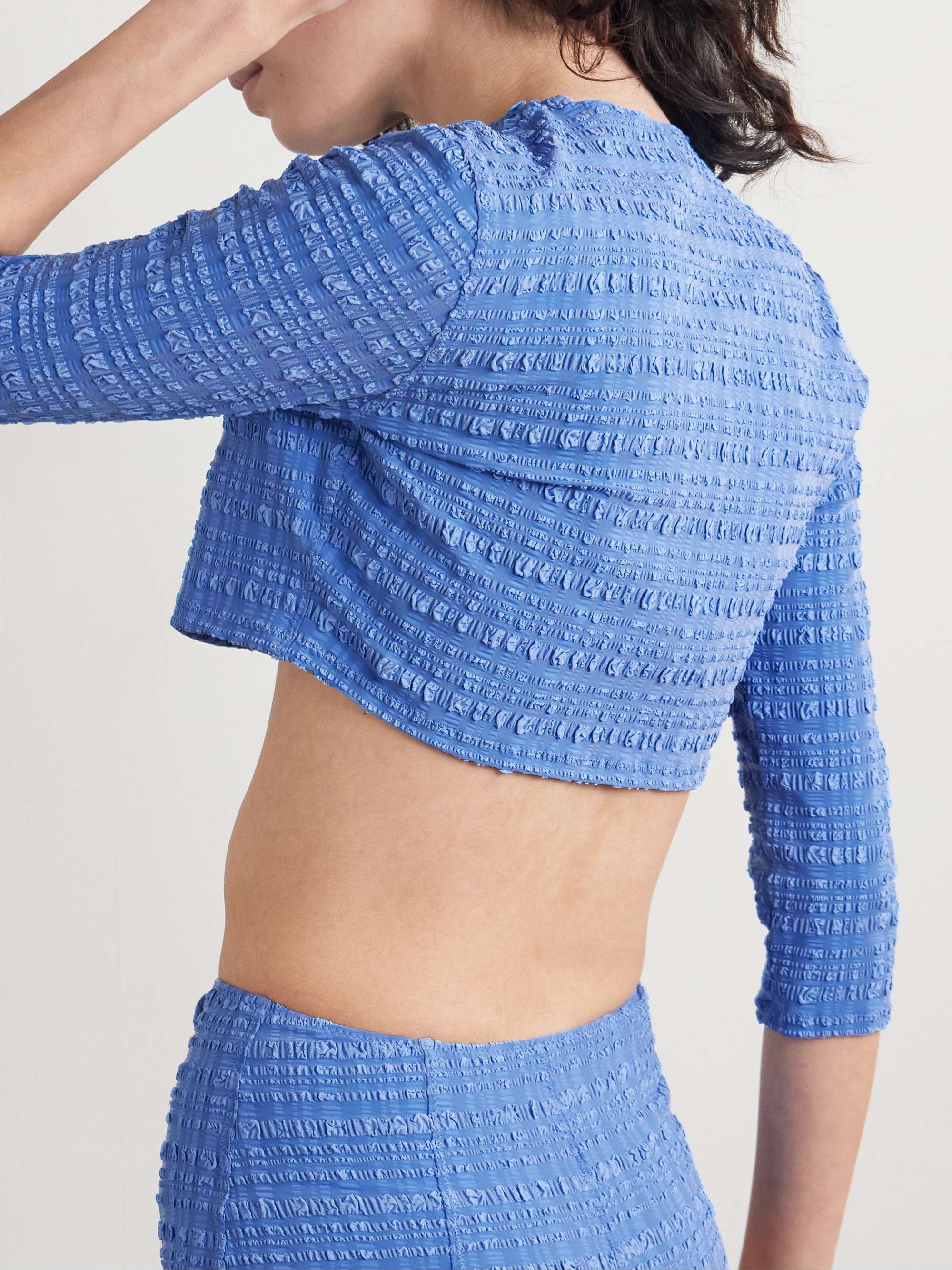 Cropped striped seersucker cardigan view