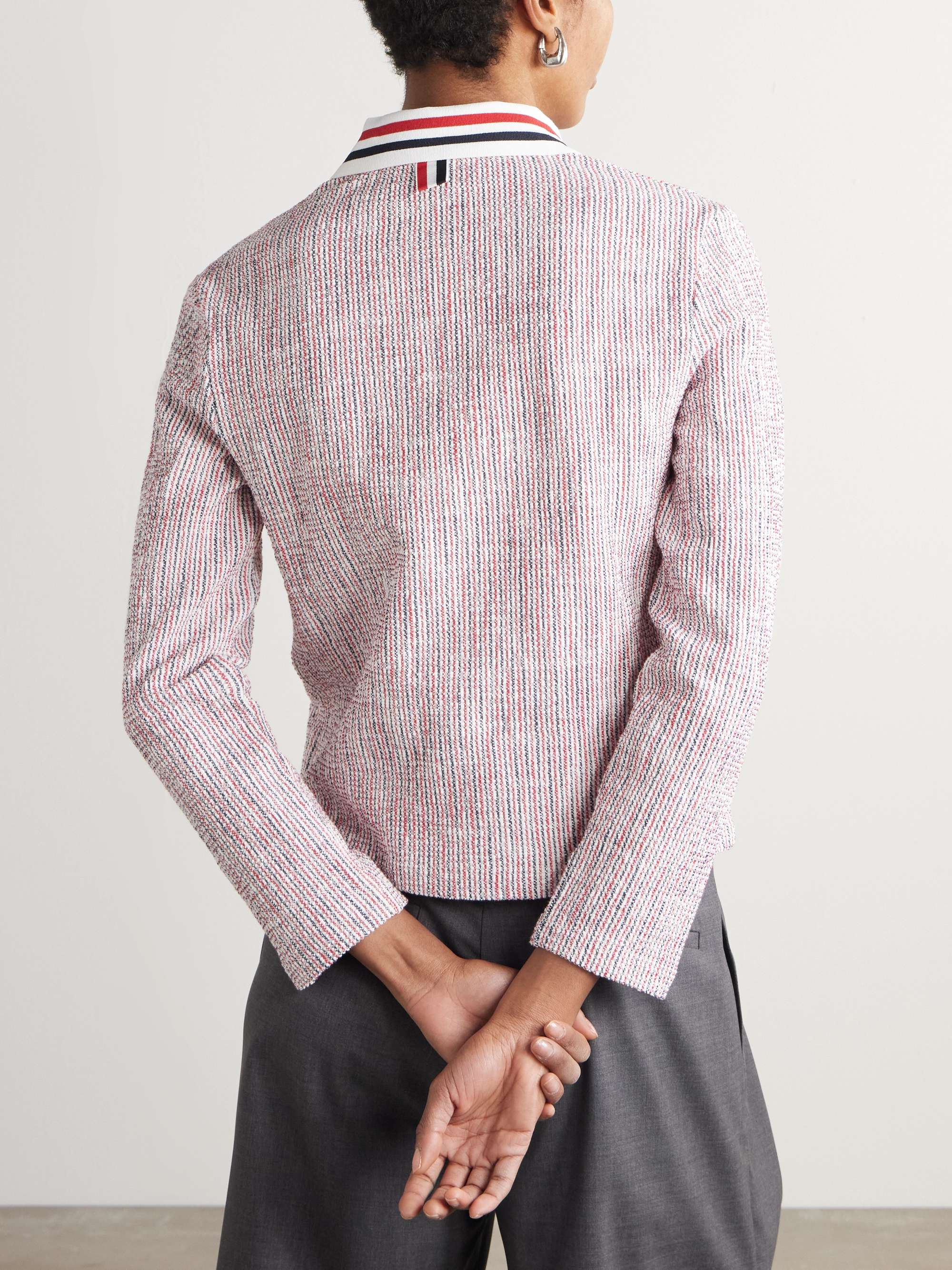Striped cotton-blend tweed cardigan view