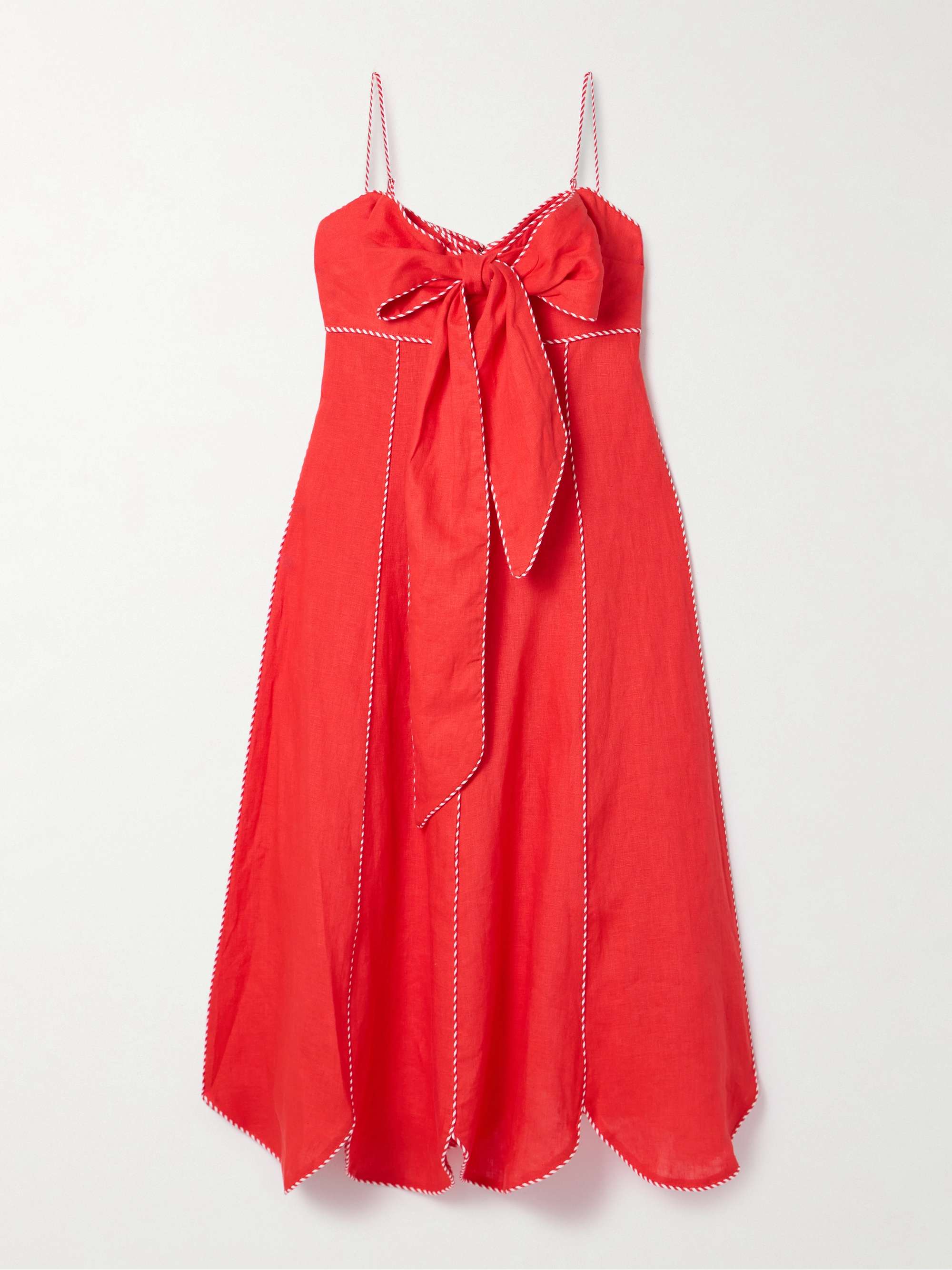 Bow-embellished scalloped linen midi dress view