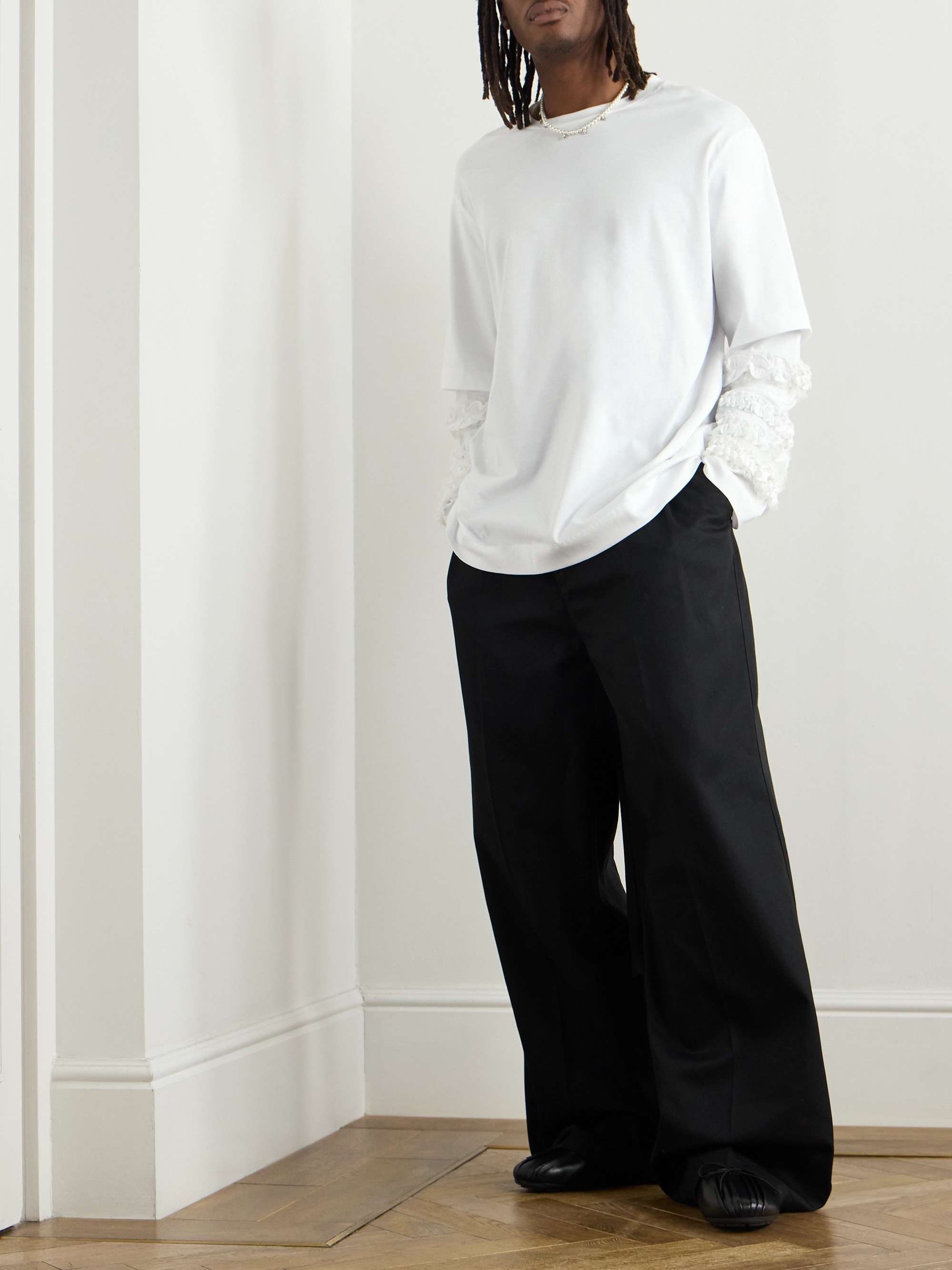 Ruffled Tulle-Trimmed Cotton-Jersey T-Shirt view
