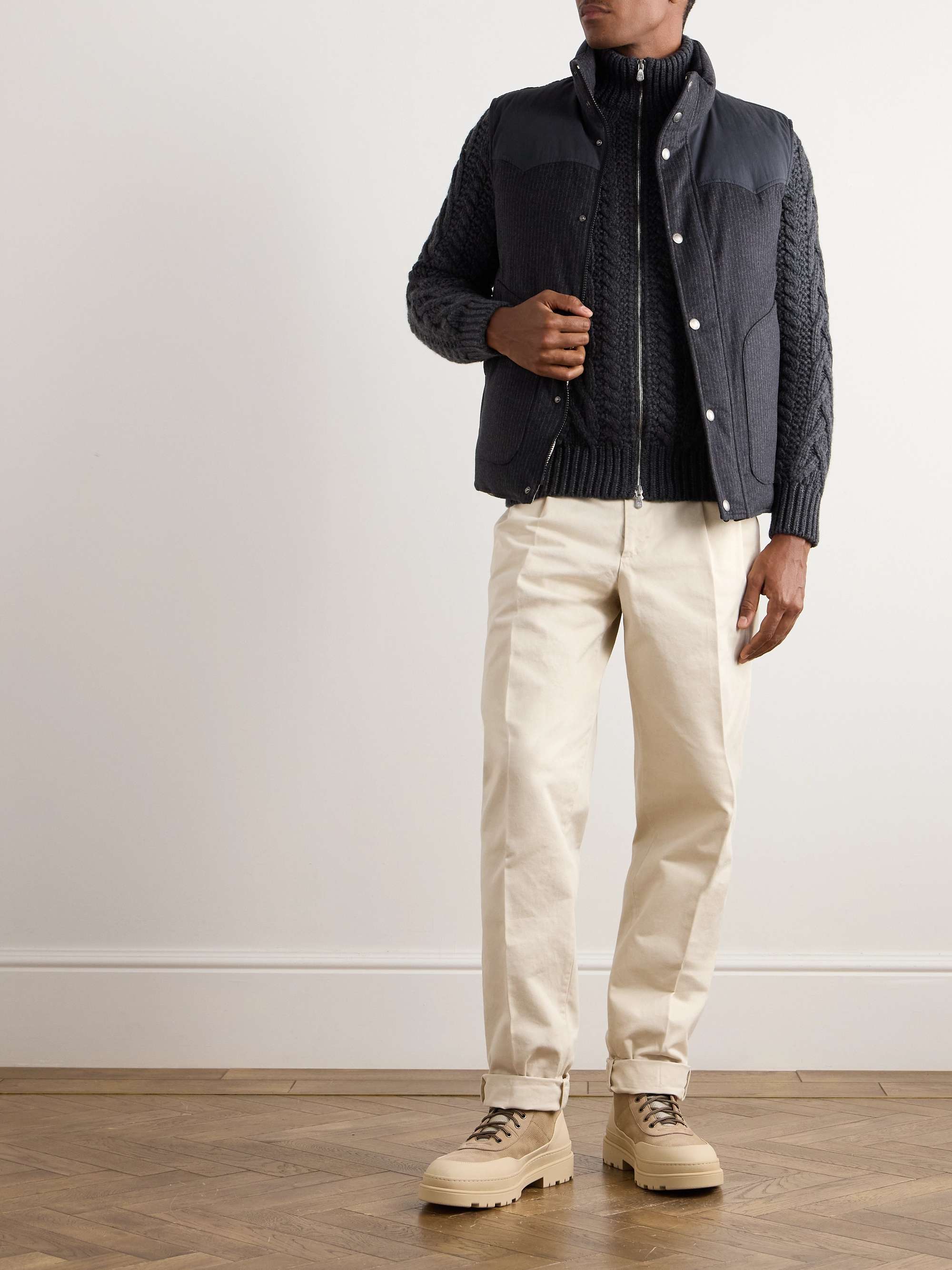 Pinstriped Wool and Cashmere-Blend Padded Down Gilet view
