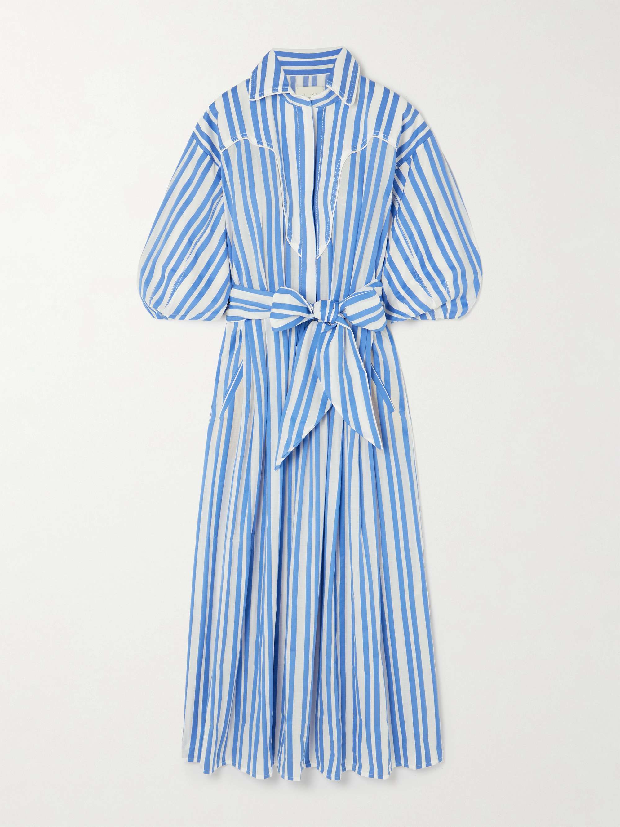 Buena Mar belted striped cotton-voile midi dress view
