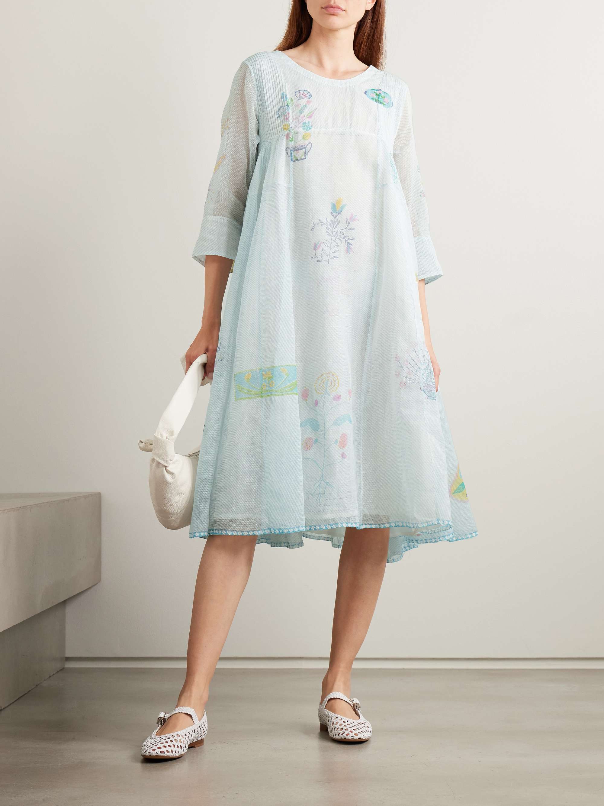 Heather pintucked printed cotton Kota Doriya midi dress view