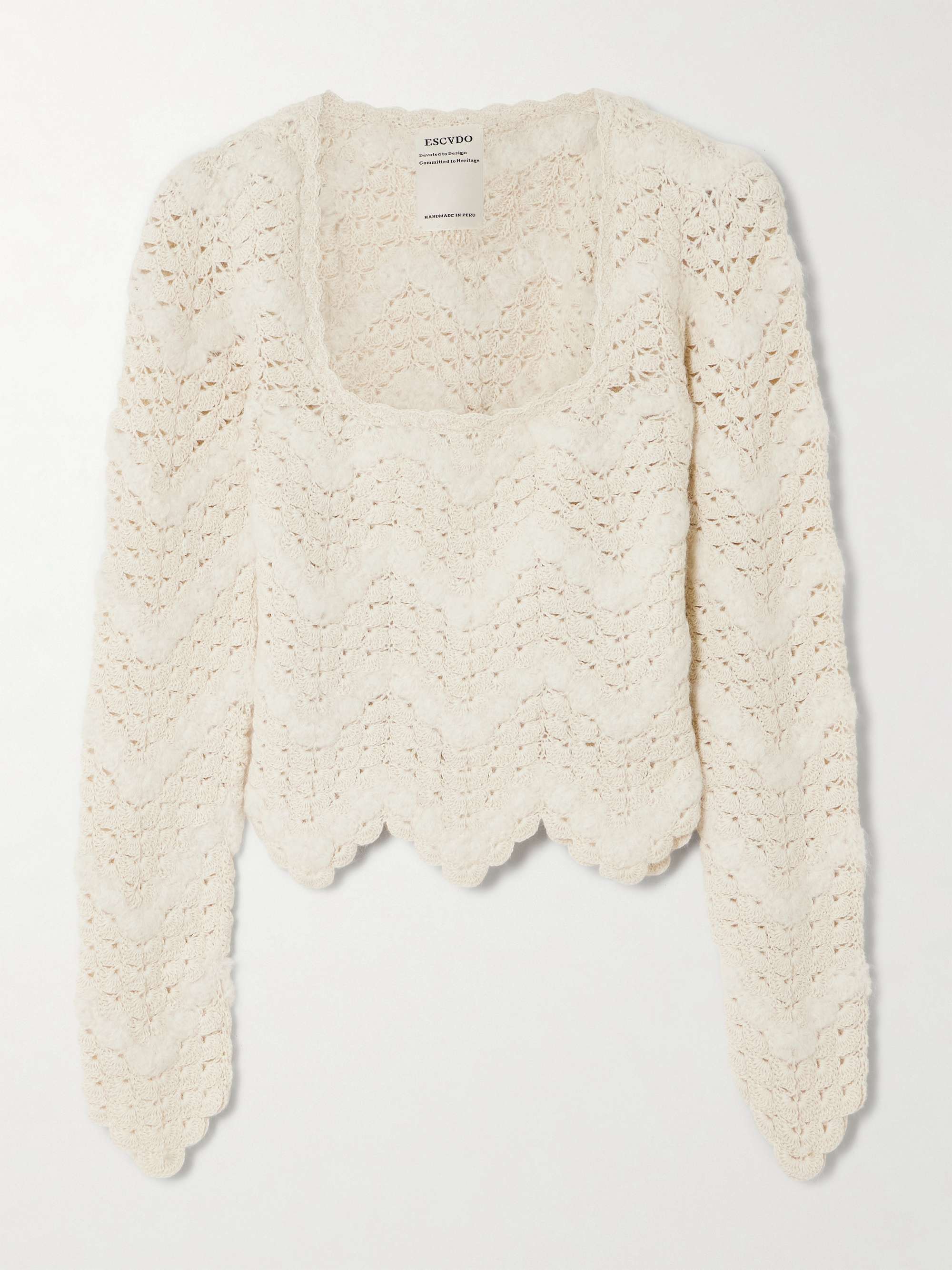 Brisa scalloped crocheted alpaca top view