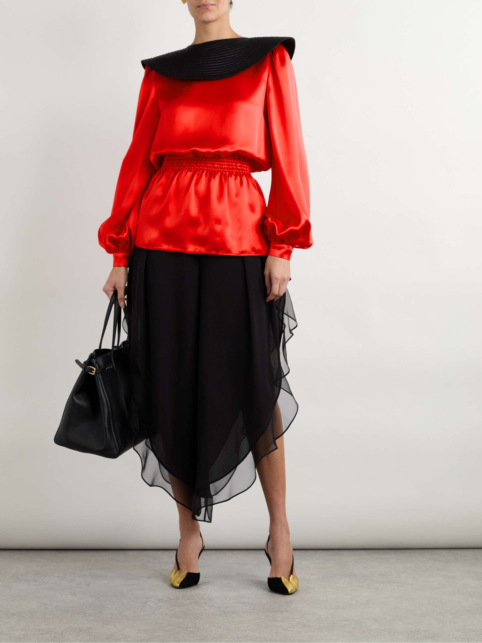 Asymmetric ruffled silk-chiffon wide-leg pants view
