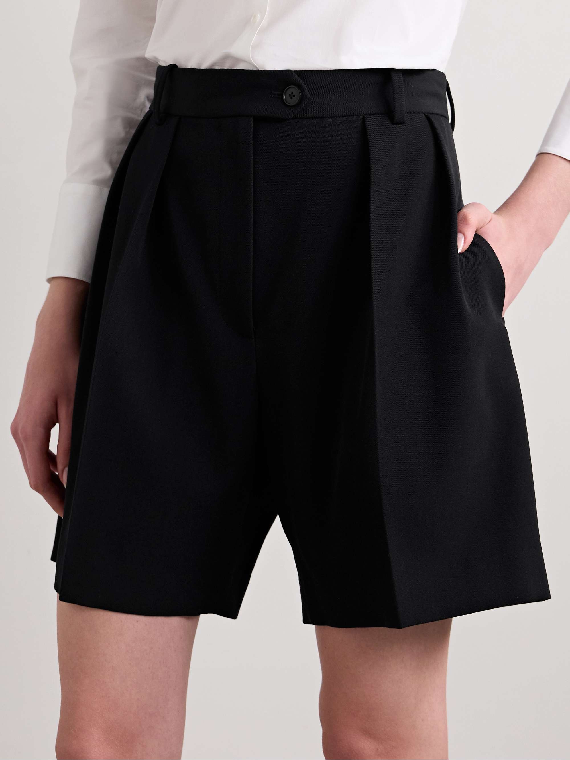 Efron pleated wool-twill shorts view