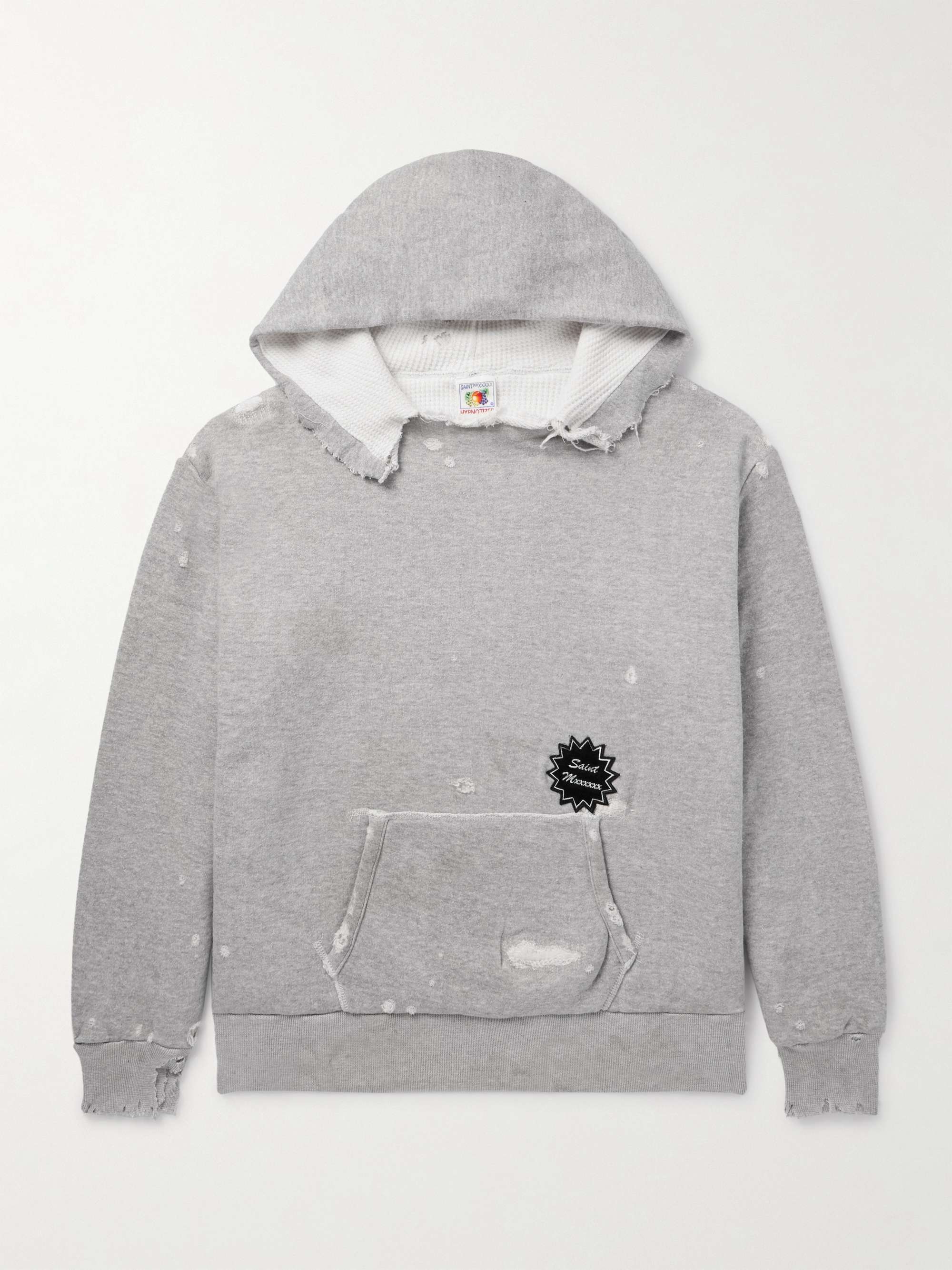 Logo-Appliquèd Distressed Cotton-Jersey Hoodie view