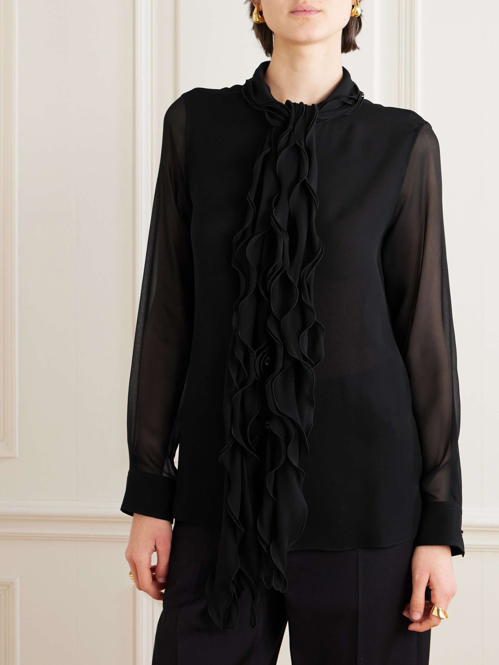 Ruffled silk-chiffon blouse view