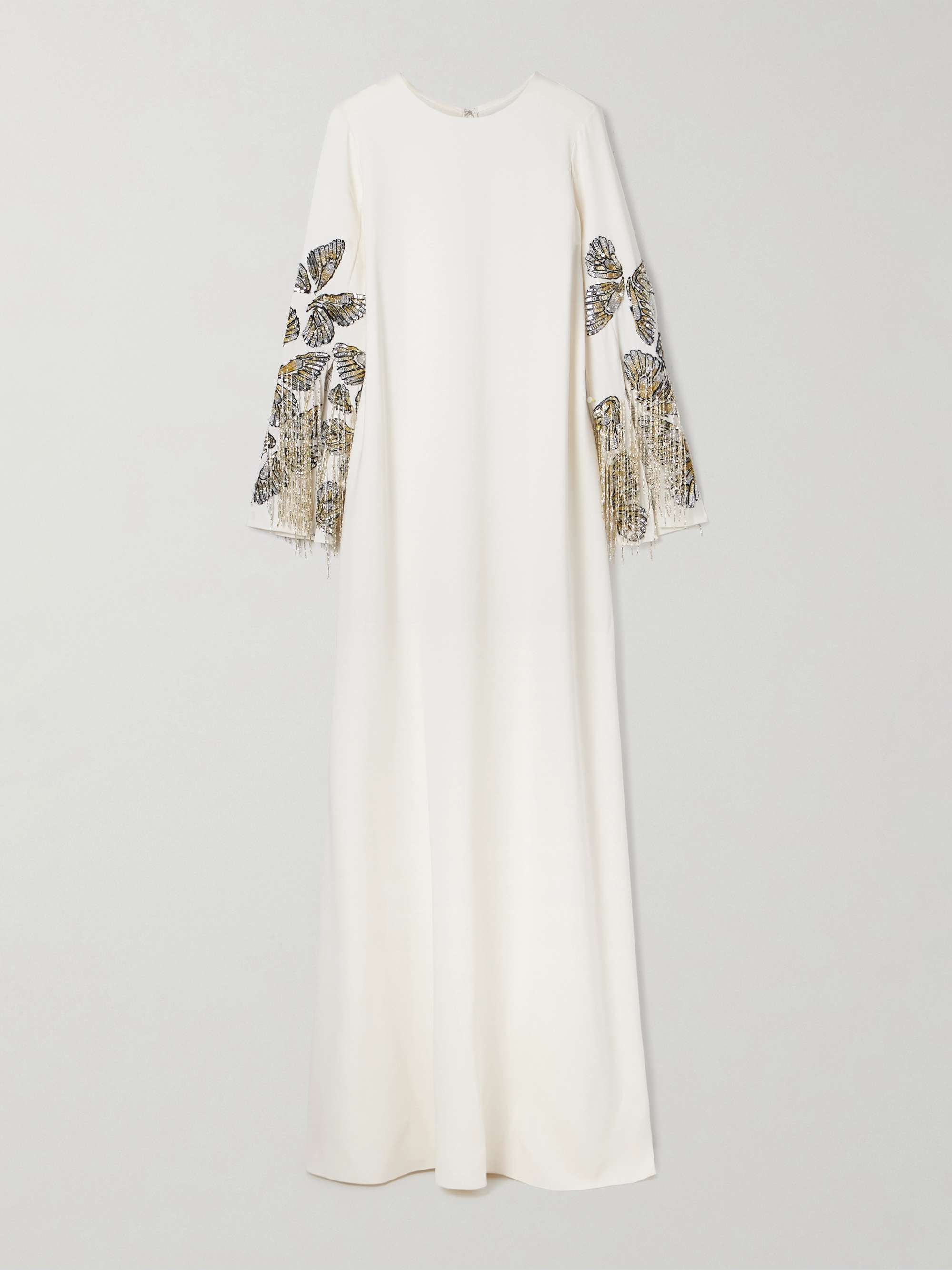 Embroidered embellished silk-blend crepe gown view