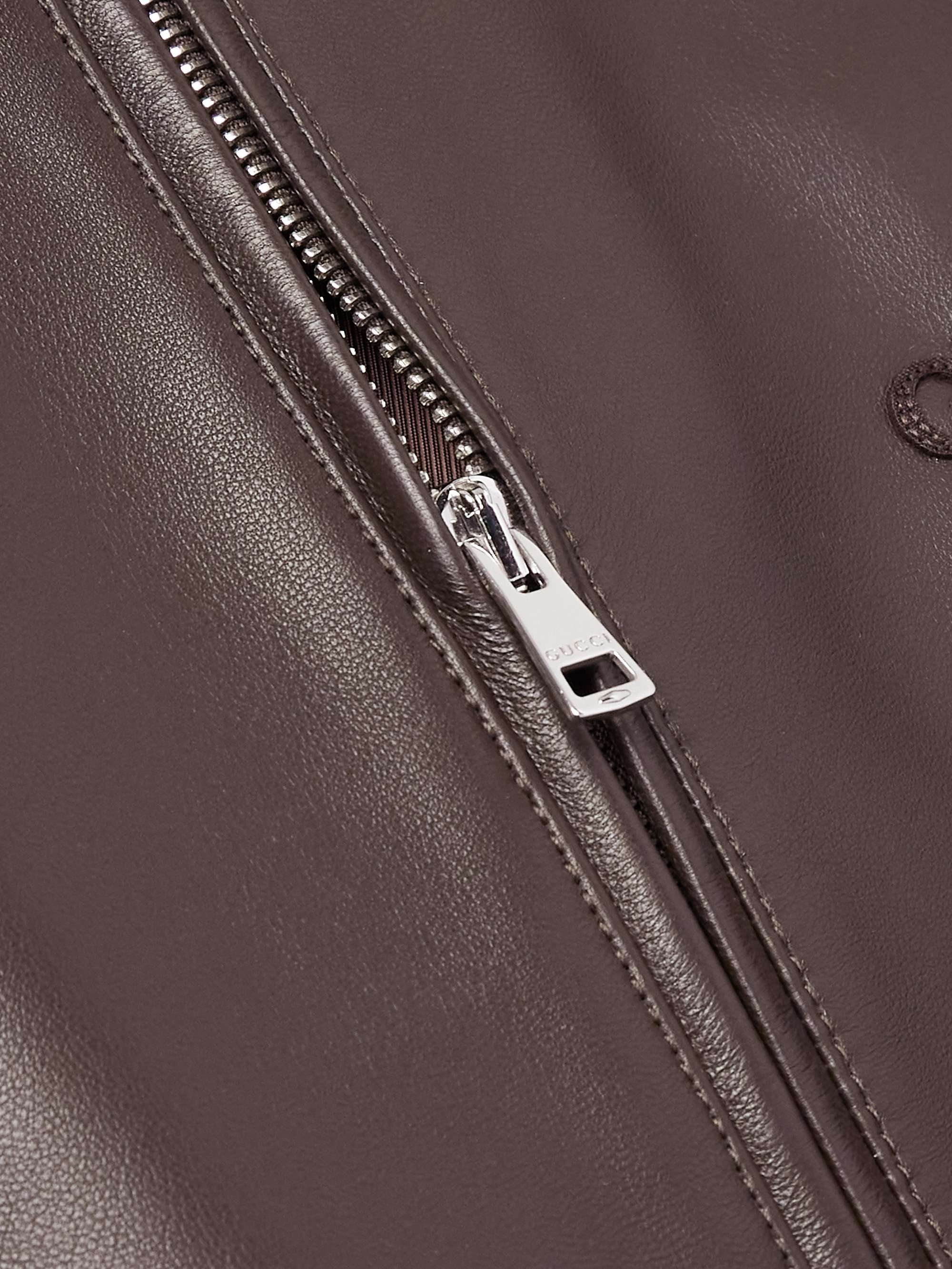Logo-Appliquéd Leather Bomber Jacket view