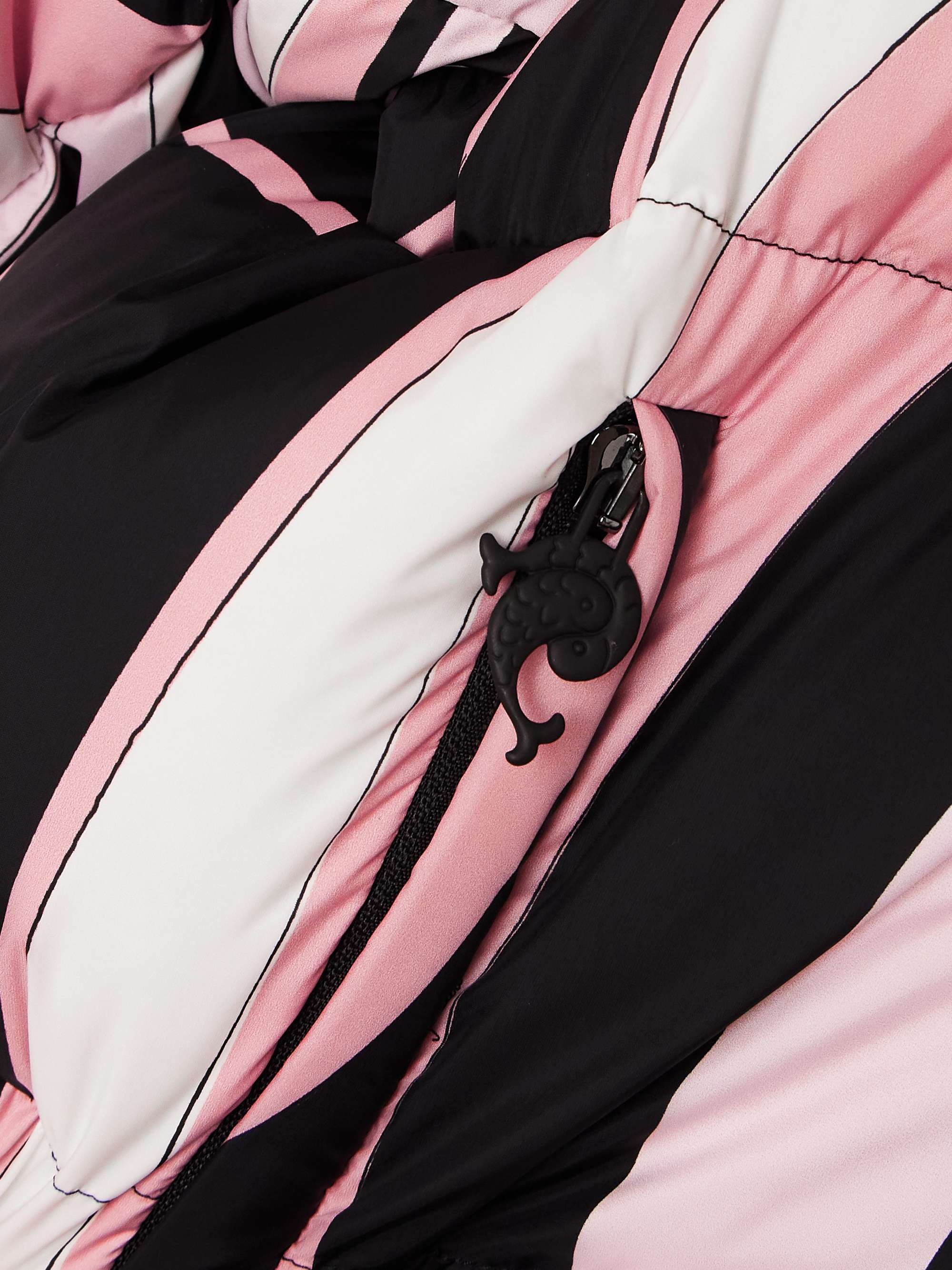 Printed quilted shell hooded down jacket view