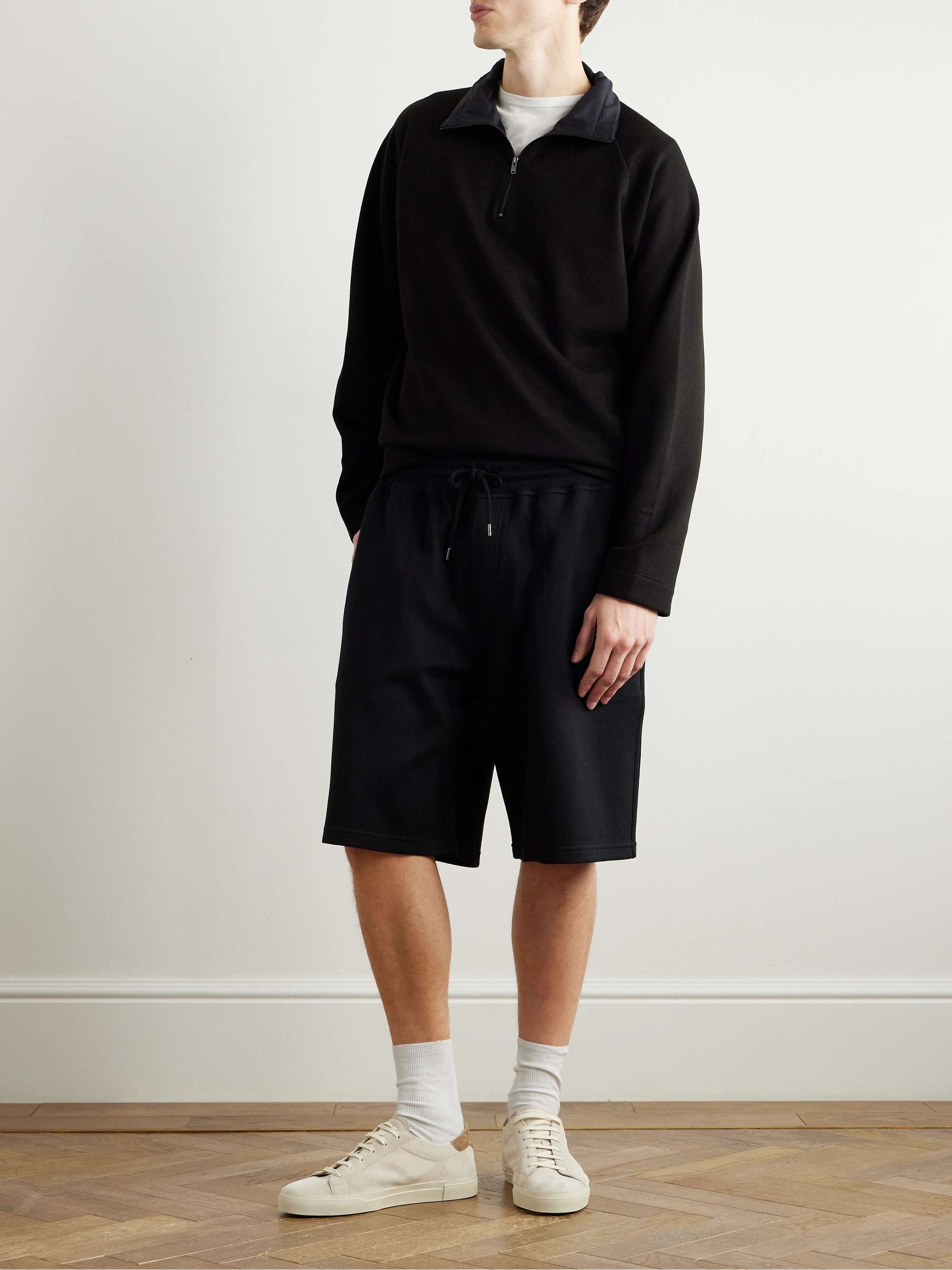 Straight-Leg Cotton-Blend Jersey Drawstring Shorts view