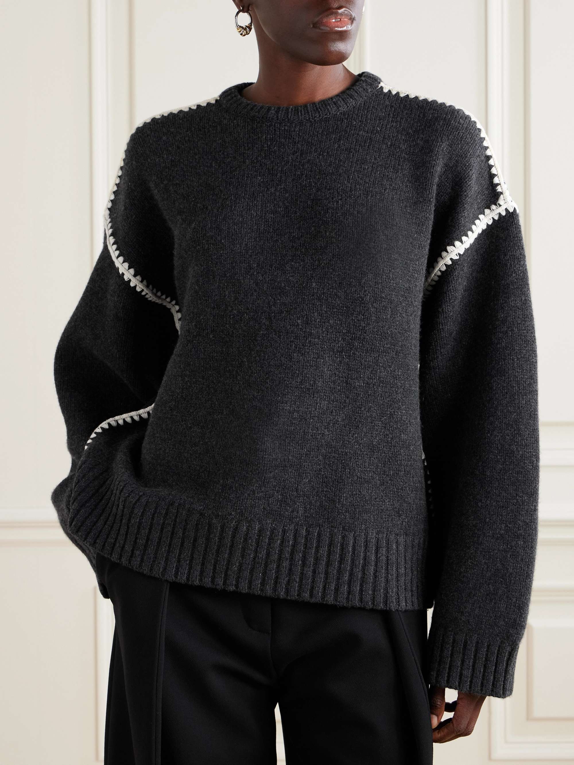 Oversized embroidered wool and cashmere-blend sweater view