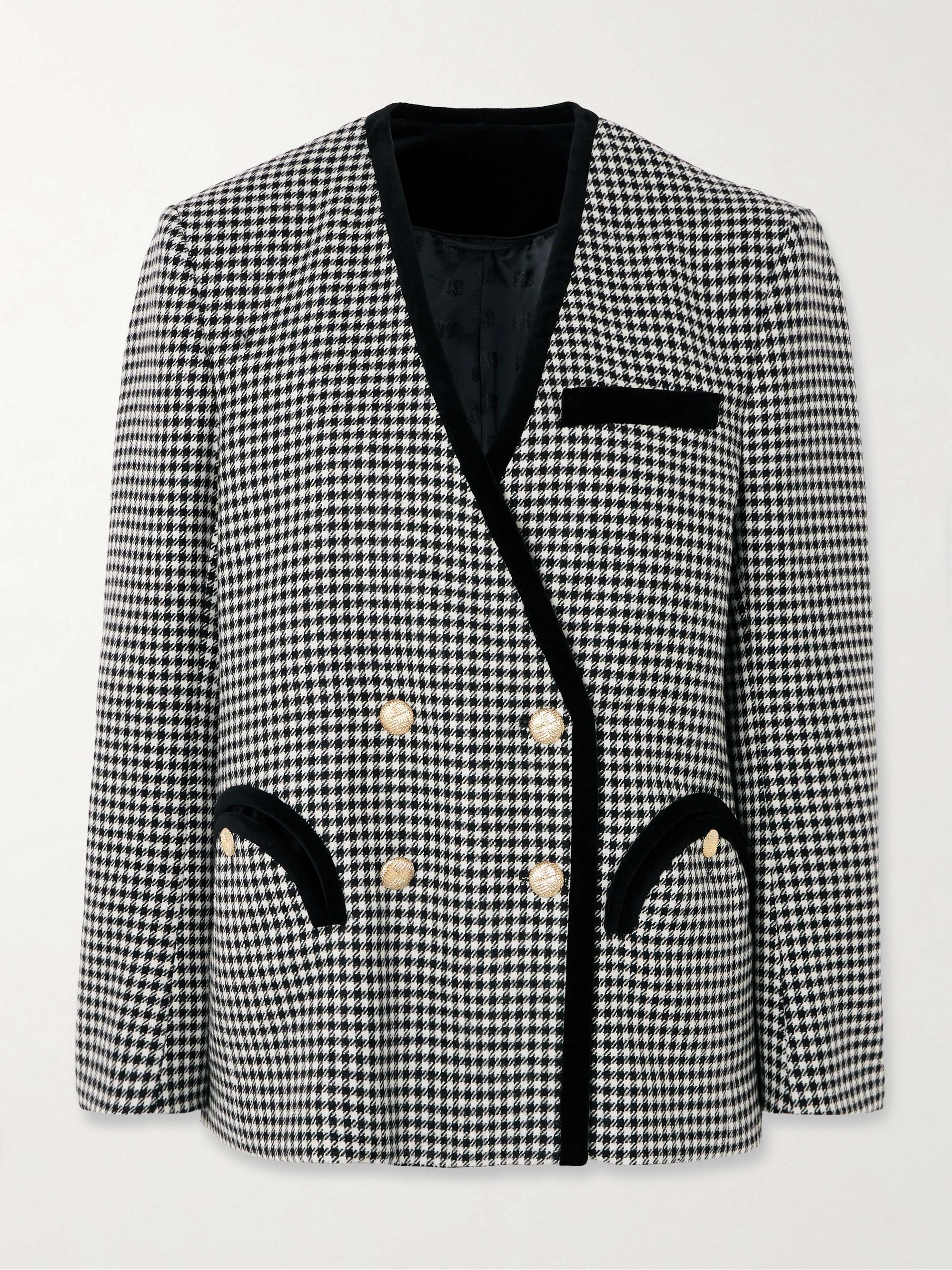 Sunset double-breasted velvet-trimmed houndstooth wool blazer view