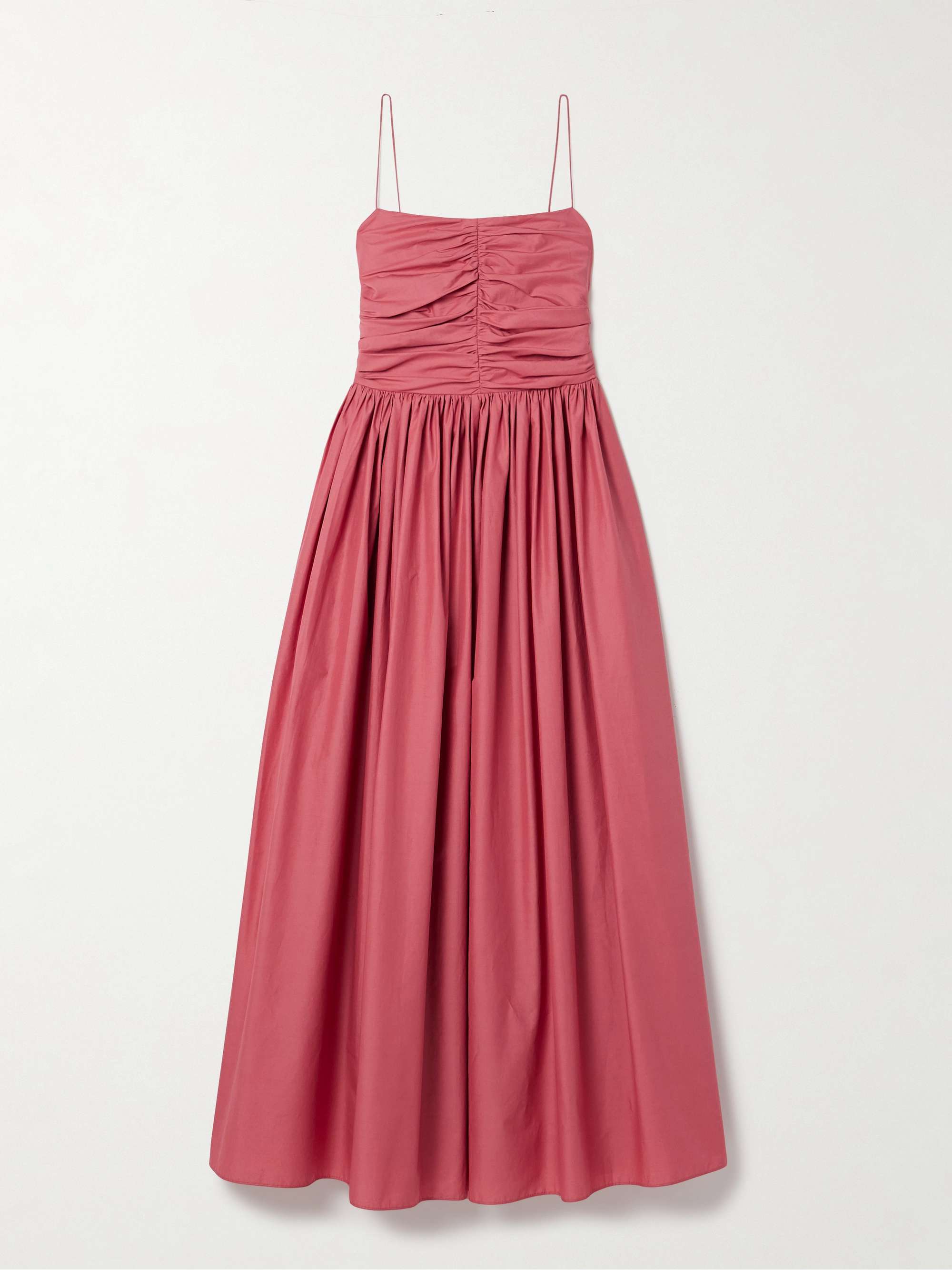 Gathered organic cotton and silk-blend midi dress view