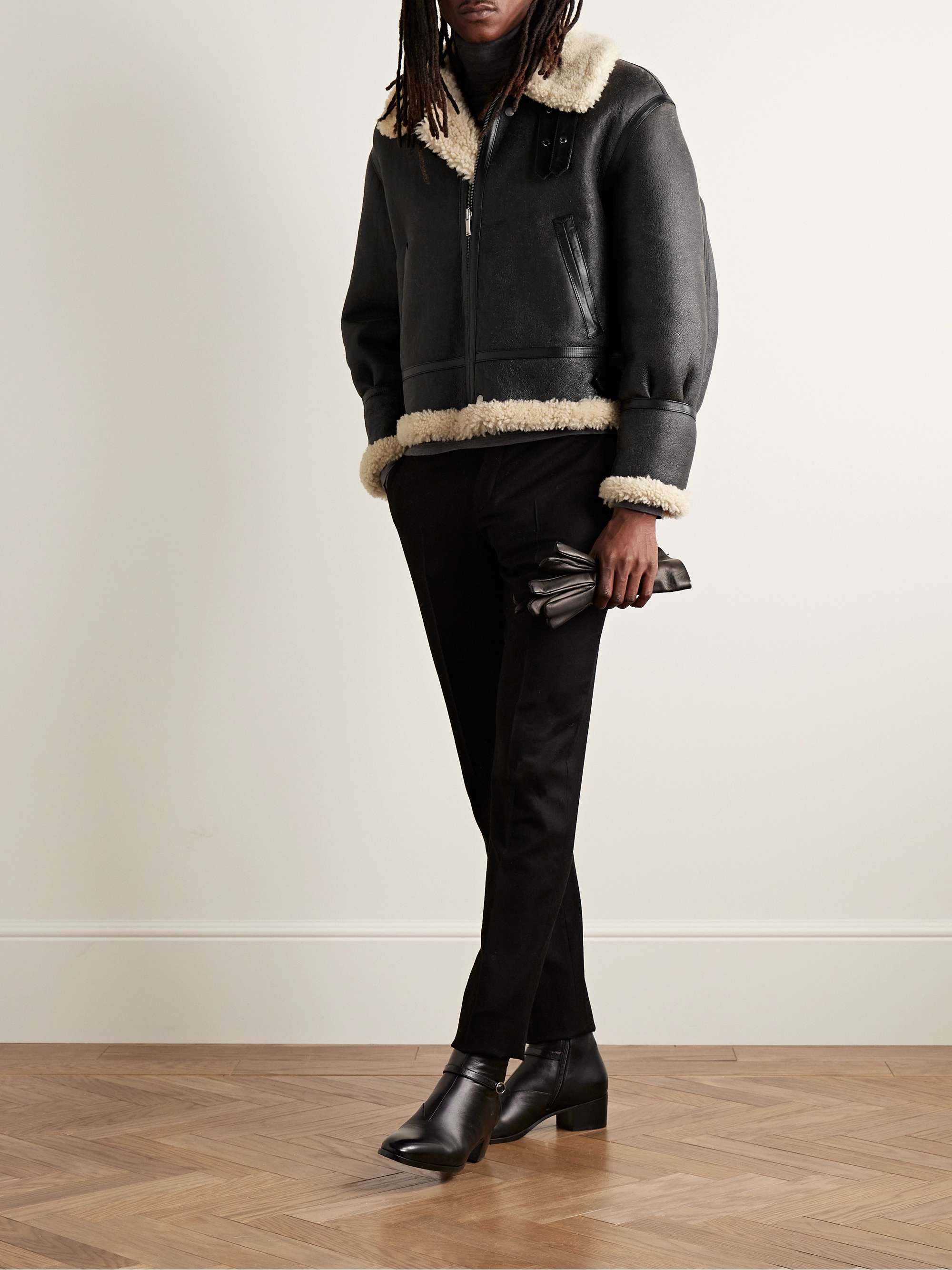 Reversible Leather-Trimmed Shearling Flight Jacket view