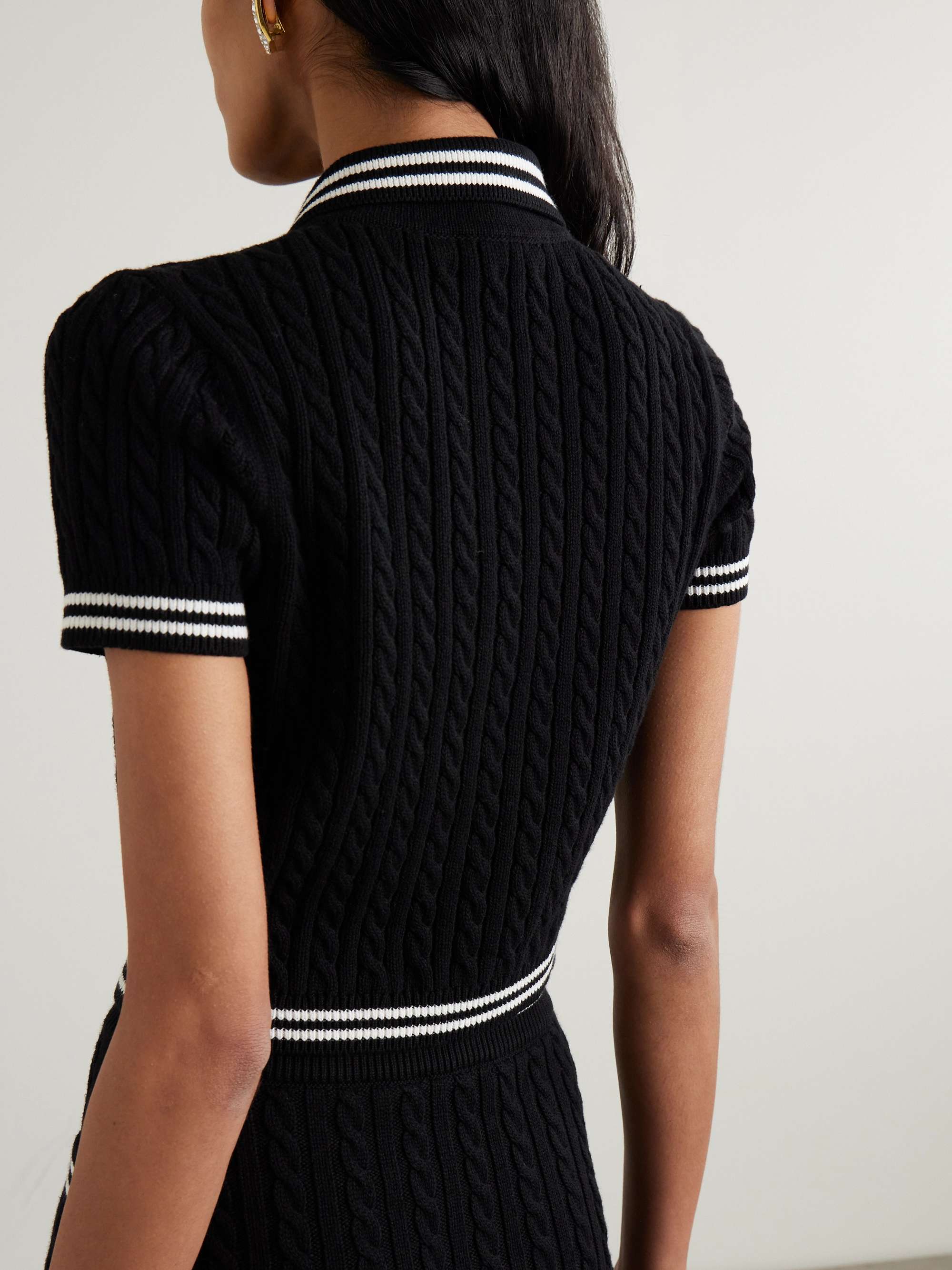 Cropped cable-knit cotton polo shirt view