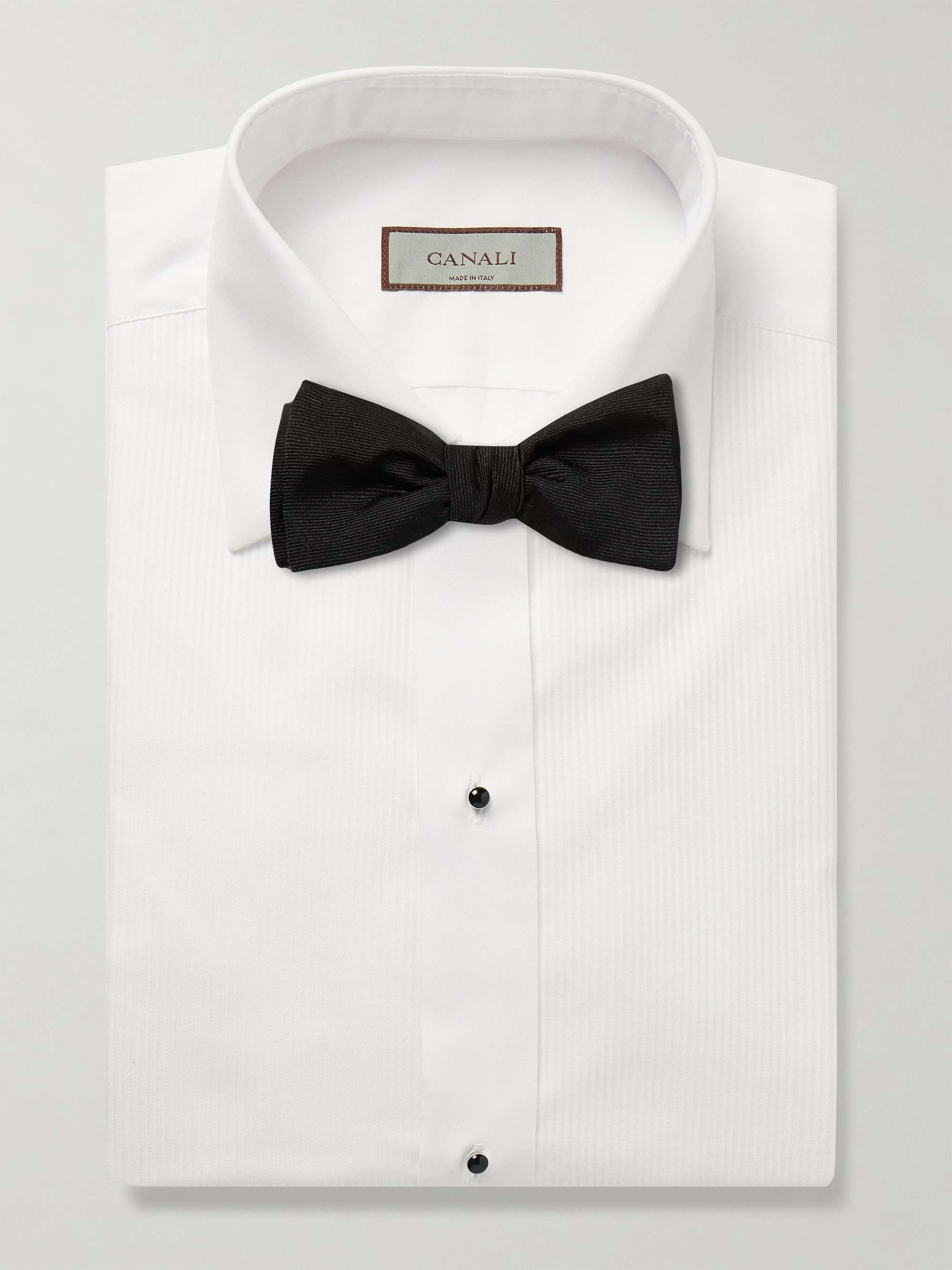 Cutaway-Collar Pleated Bib-Front Cotton-Poplin Shirt view